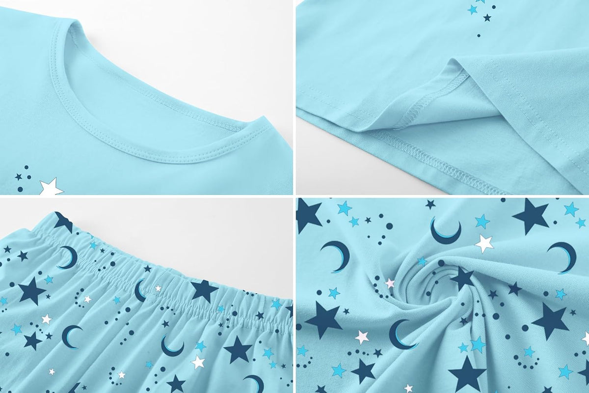 Umeyda 2-Piece Pajama Set for Girls, 100% Cotton Cartoon Pattern Sleepwear Pjs Set Size 5-14