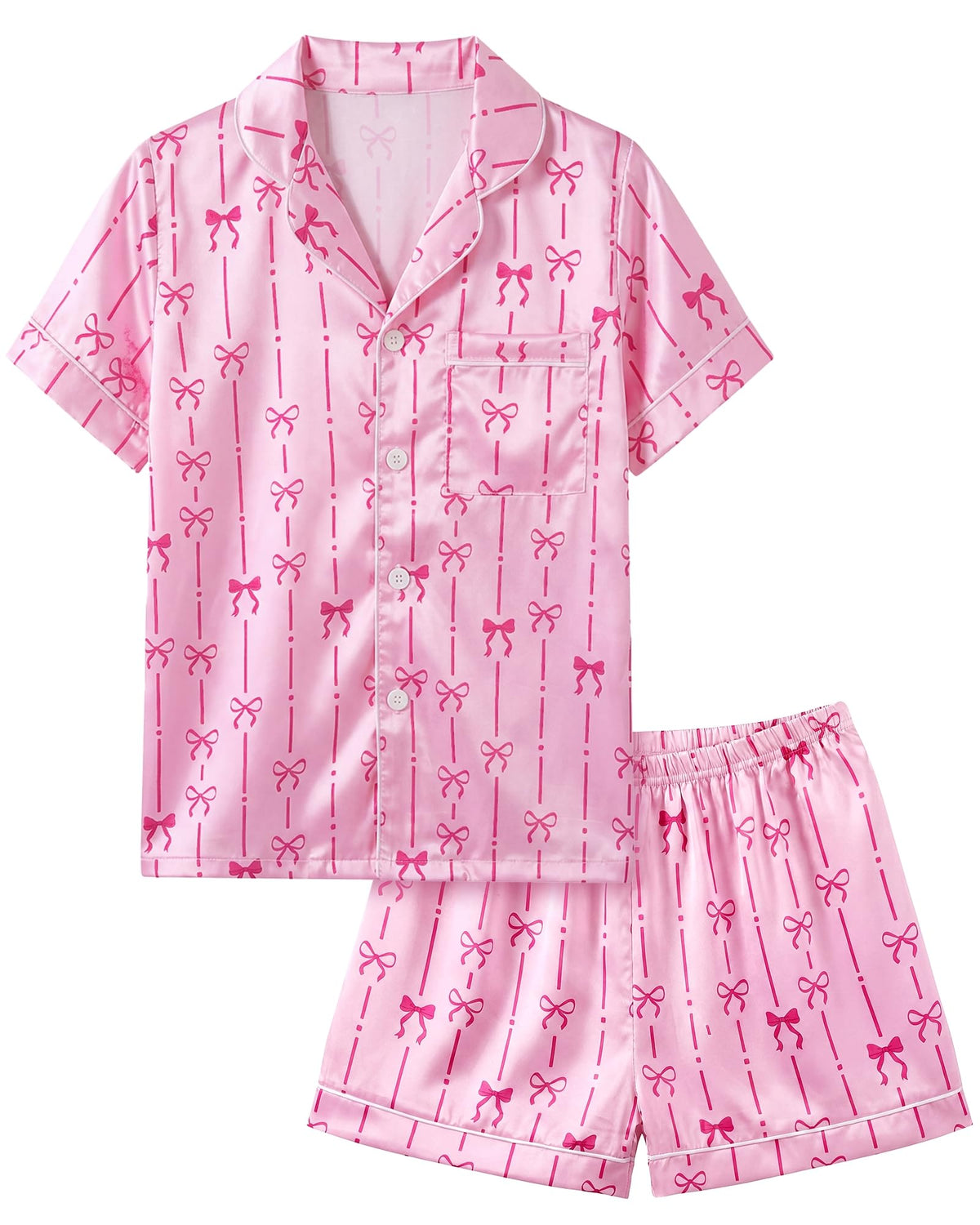 FIOBEE Girls Satin Pajamas Set Short Sleeve Two Piece Pjs for 8-14 Years