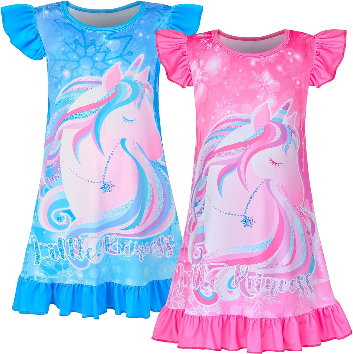 Sylfairy 2pcs Girls Nightgowns, Unicorn Nightgown Princess Pajama Dresses for Girls Sleepwear Nightie
