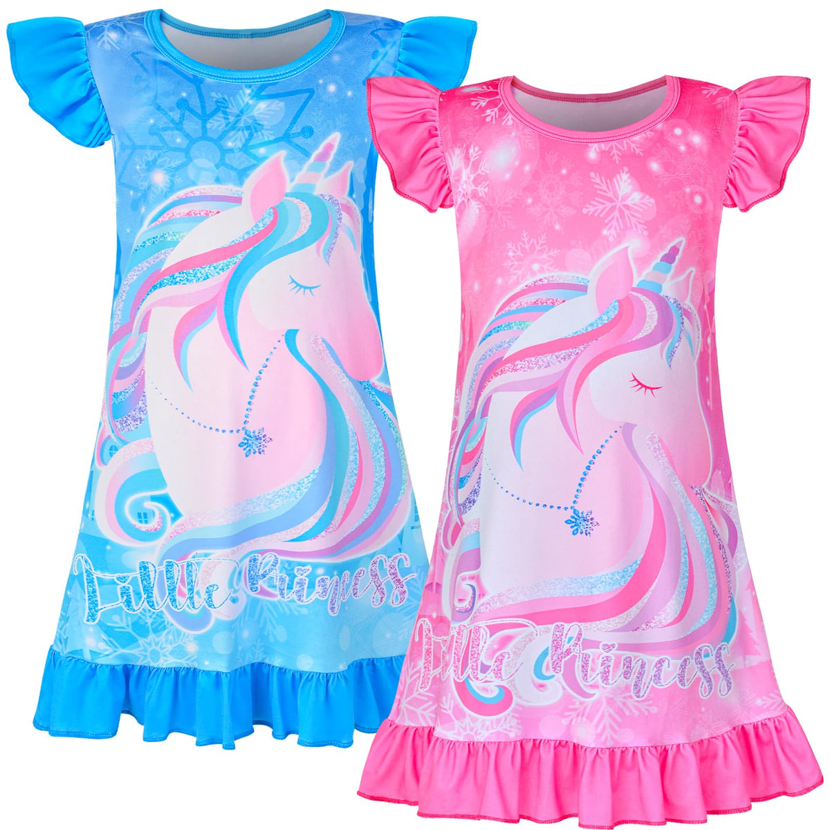 Sylfairy 2pcs Girls Nightgowns, Unicorn Nightgown Princess Pajama Dresses for Girls Sleepwear Nightie