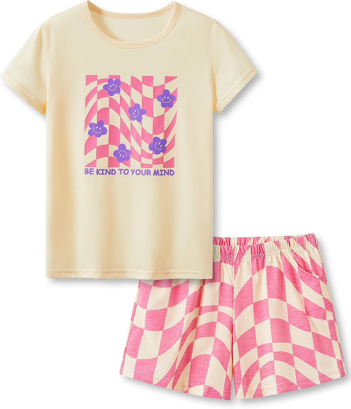 Beezizac Girls Cotton Blend Pajamas Cute Print Short Sleeve Set 4T-18