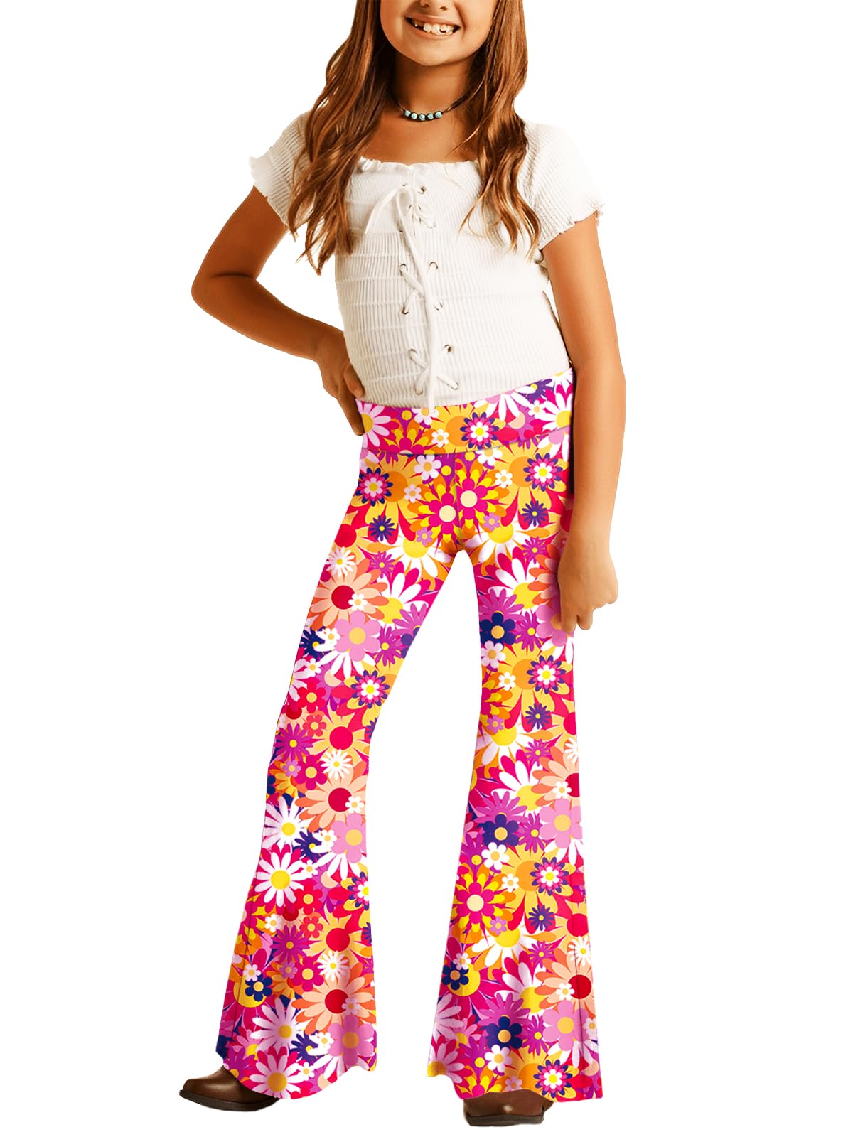 Deerose Girls Halloween Hippie Bell Bottom Pants High Waist Flare Pants 5-14 Years