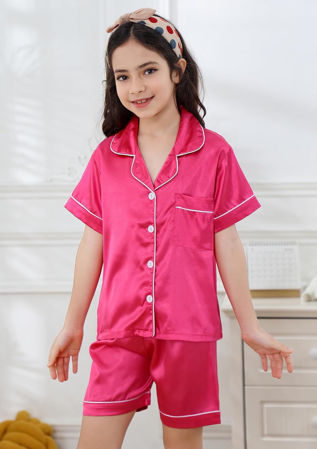 DIPUG Girls Pajamas Satin Pjs Short Sleeve Sleepover Party Gift