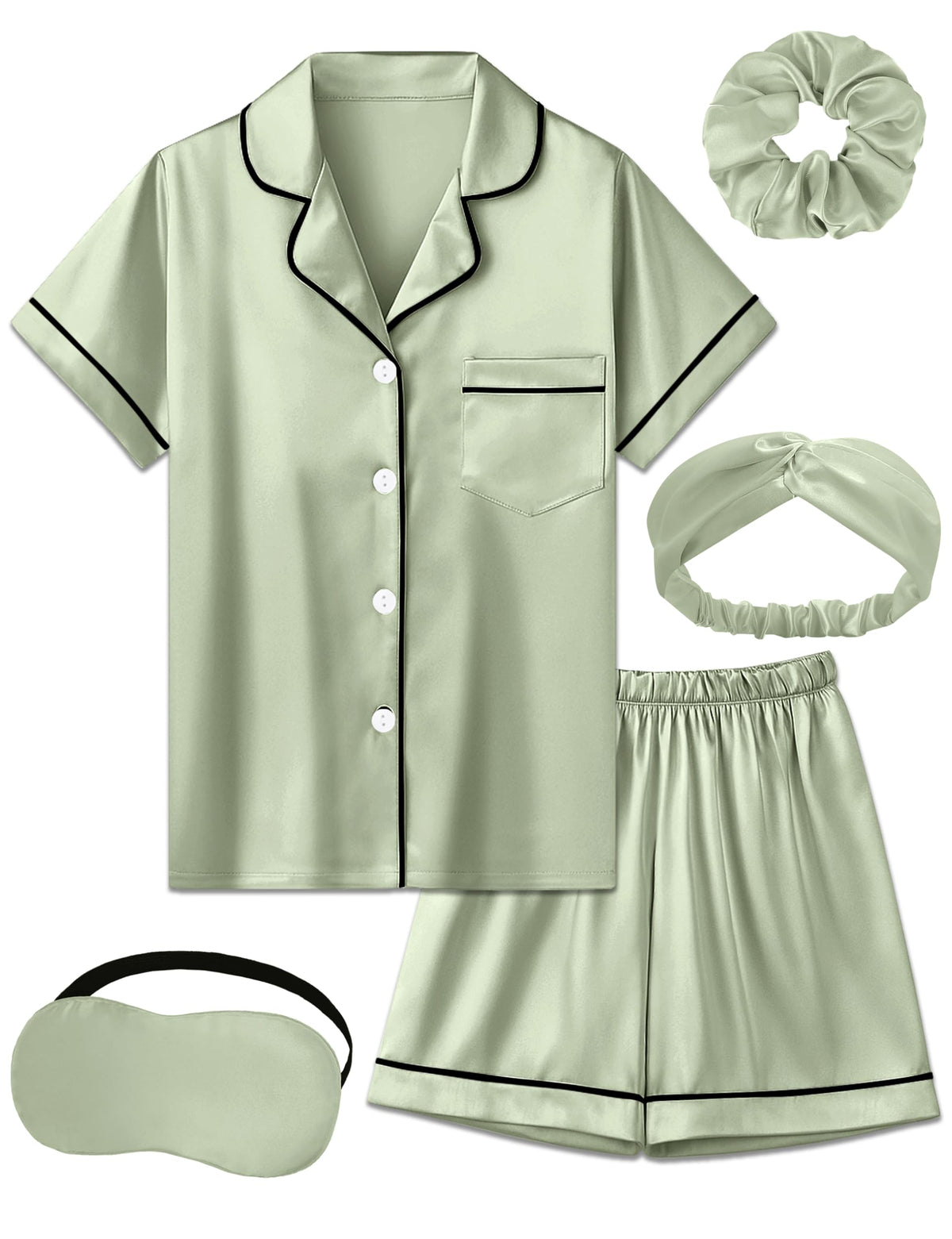Kids Silk Pajamas Girls Satin Pajama Set Button Down Pjs Set 5-12Y