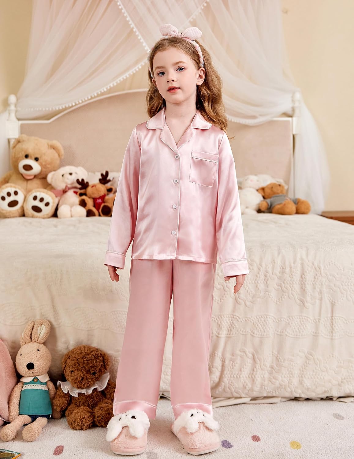 Arshiner Girls Pajamas Satin Pajama Set 2 Piece Pjs Button Down Sleepwear