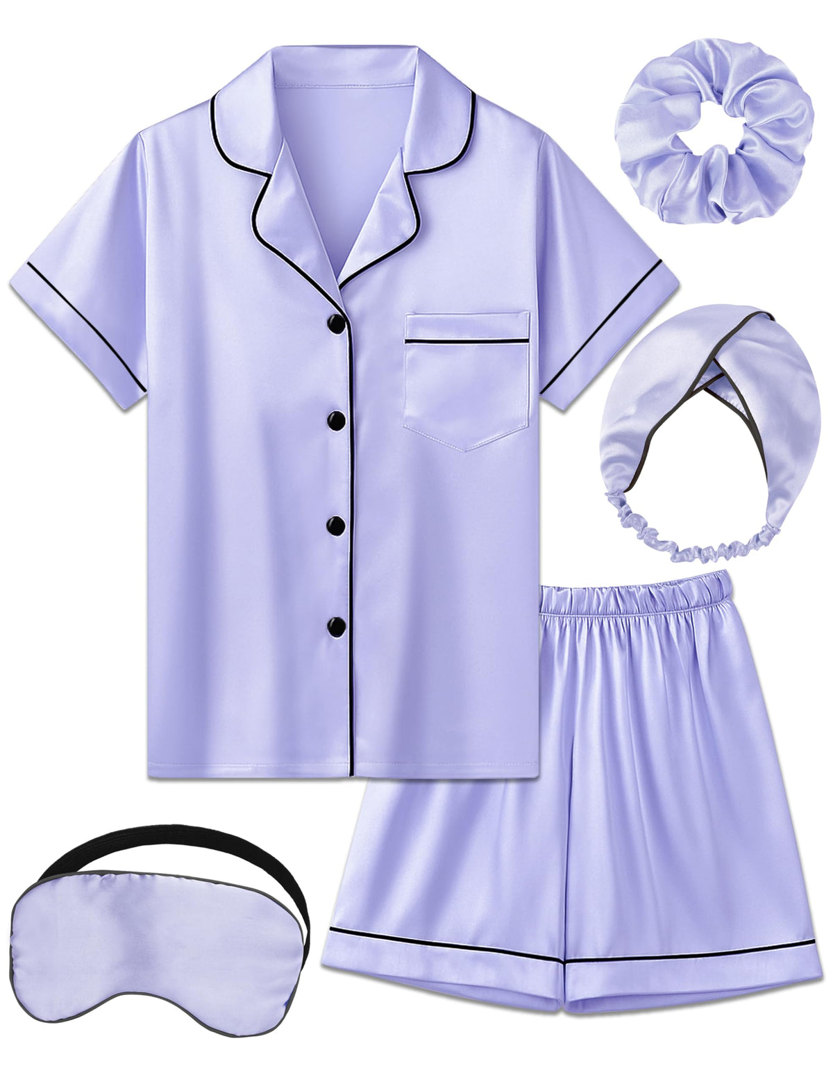 Kids Silk Pajamas Girls Satin Pajama Set Button Down Pjs Set 5-12Y