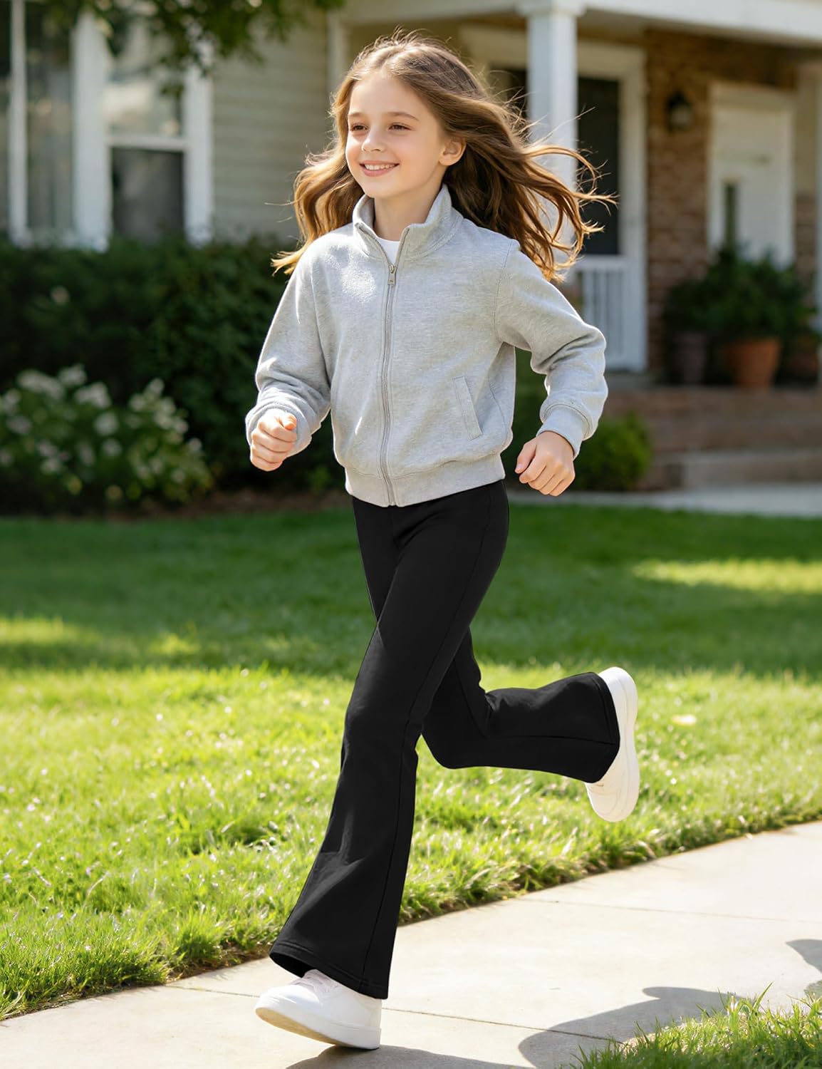 KEREDA 4 Pack Girls Flare Leggings School Uniform Pants Kids Bell Bottoms