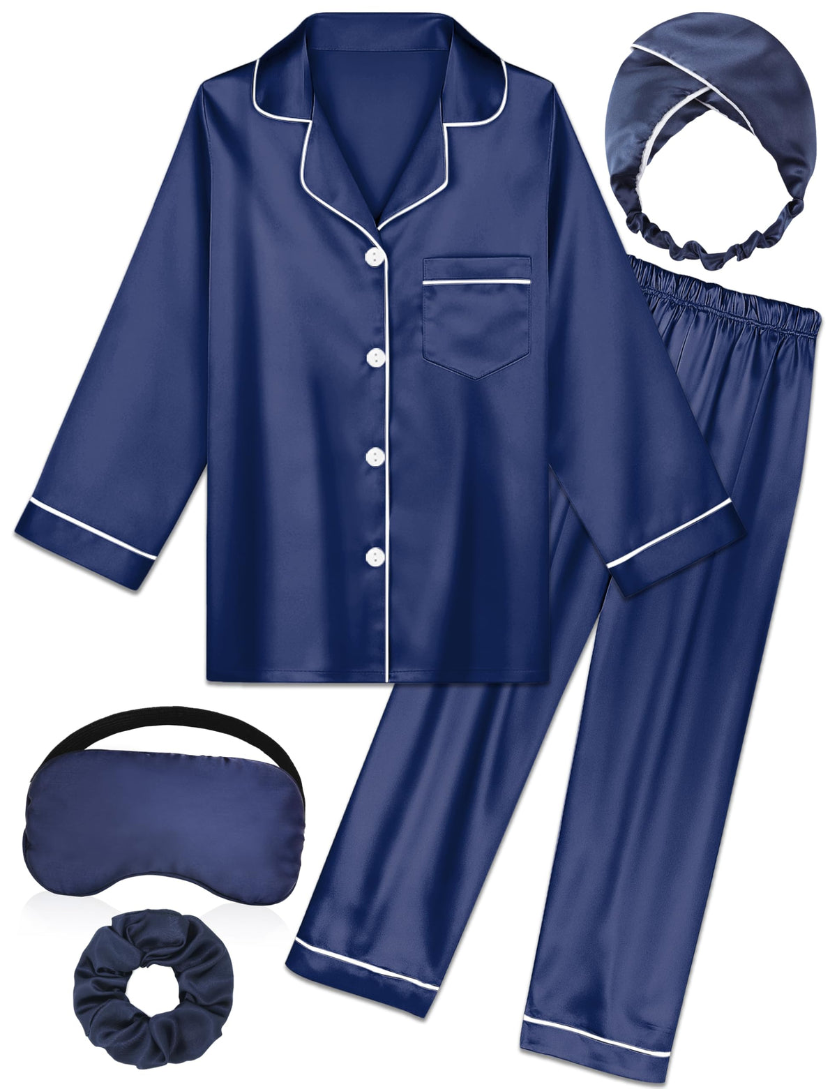 Kids Silk Pajamas Girls Satin Pajama Set Button Down Pjs Set 5-12Y