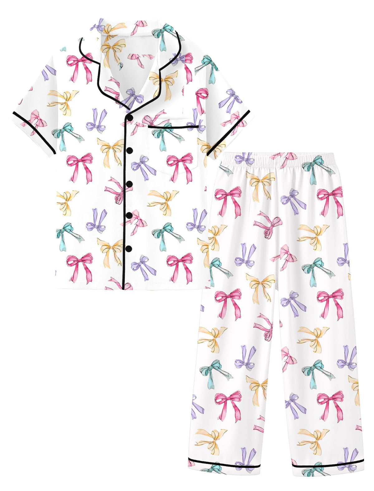 Mikrdoo Girls Satin Pajamas Button Down 2Piece PJs 3-16 Years