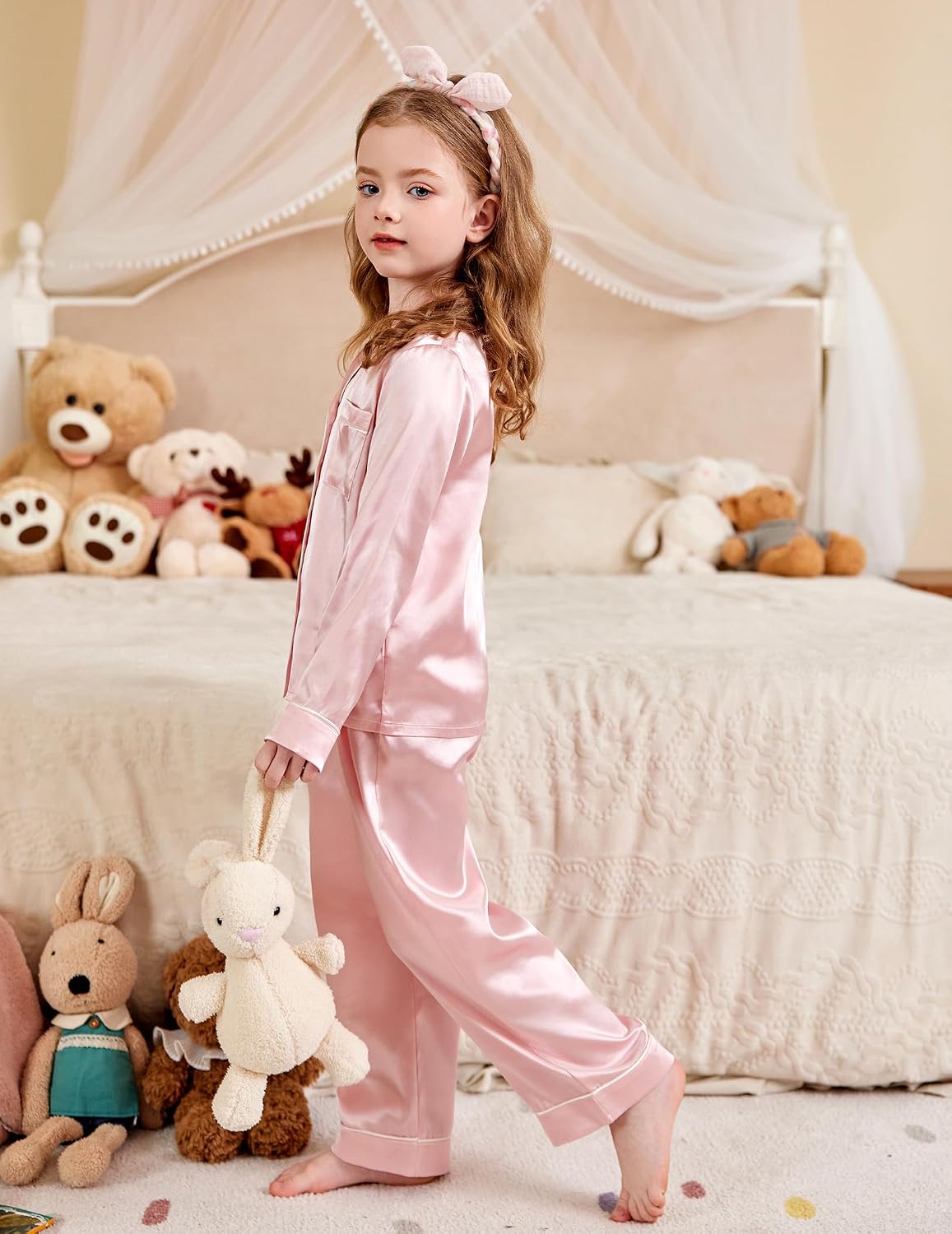 Arshiner Girls Pajamas Satin Pajama Set 2 Piece Pjs Button Down Sleepwear