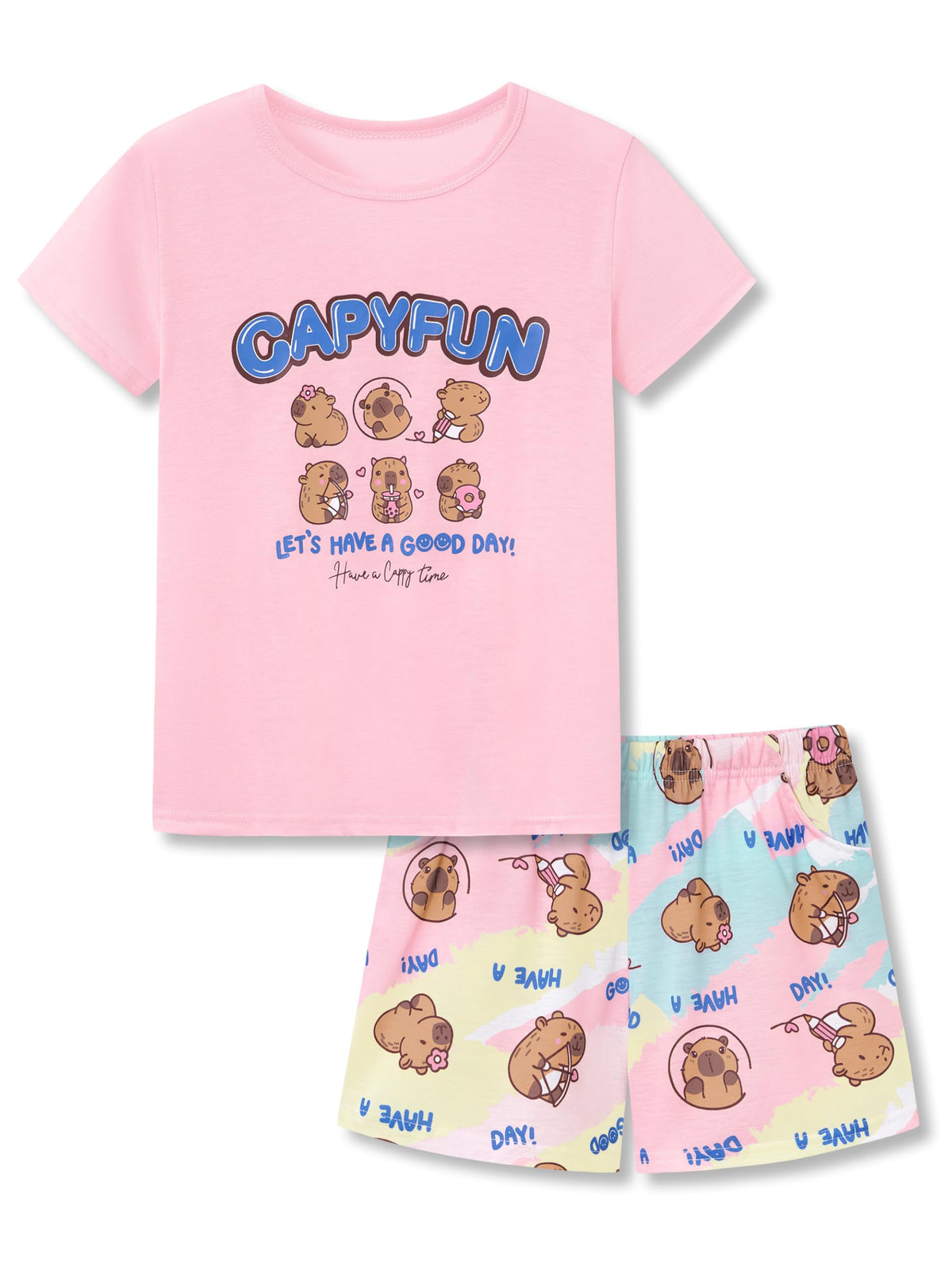 Topgal Girls Summer Pajama Set Cute Prints Short Sleeves Shorts Size 6-18