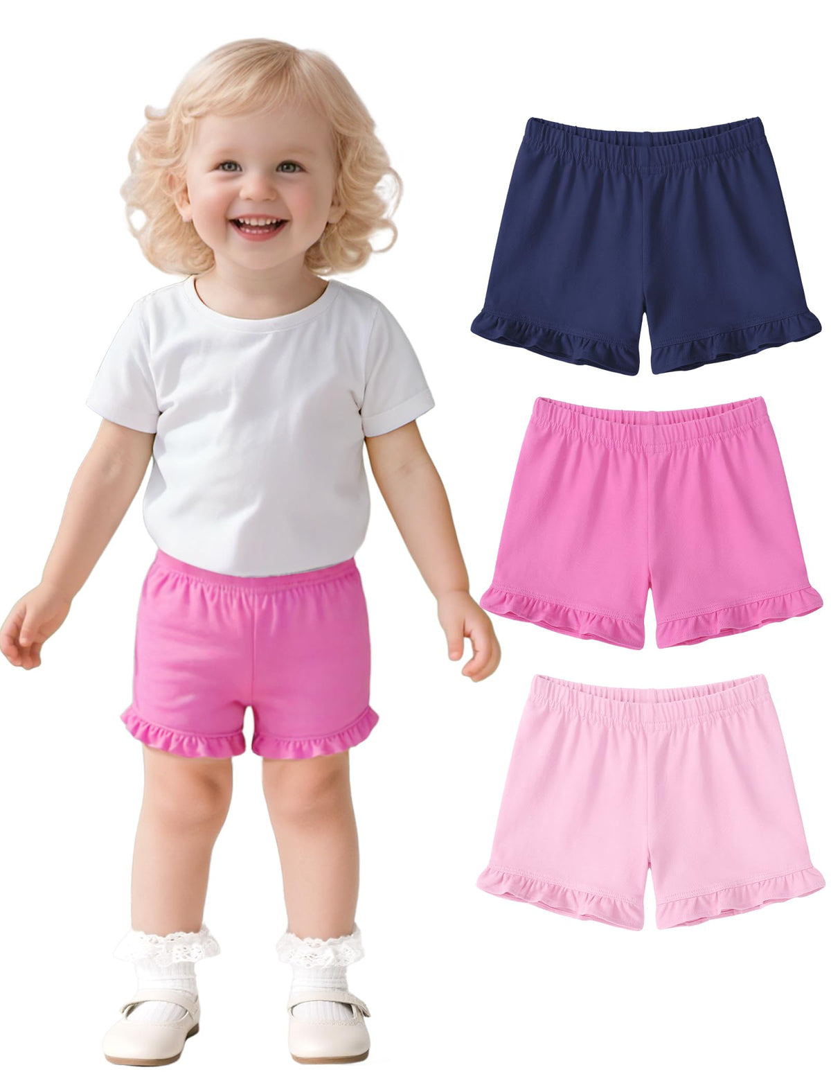 3 Pack Baby Girls Ruffle Shorts Toddler Cotton Dance Shorts Soft Summer Clothes Size 18M-5T