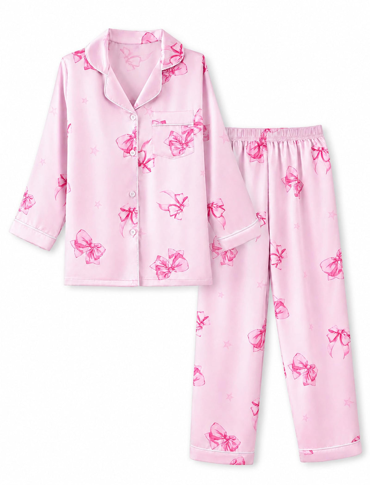 Mikrdoo Girls Silk Pajamas 2 Piece PJs Sets Kids Satin Slpeepwear 3-14Y