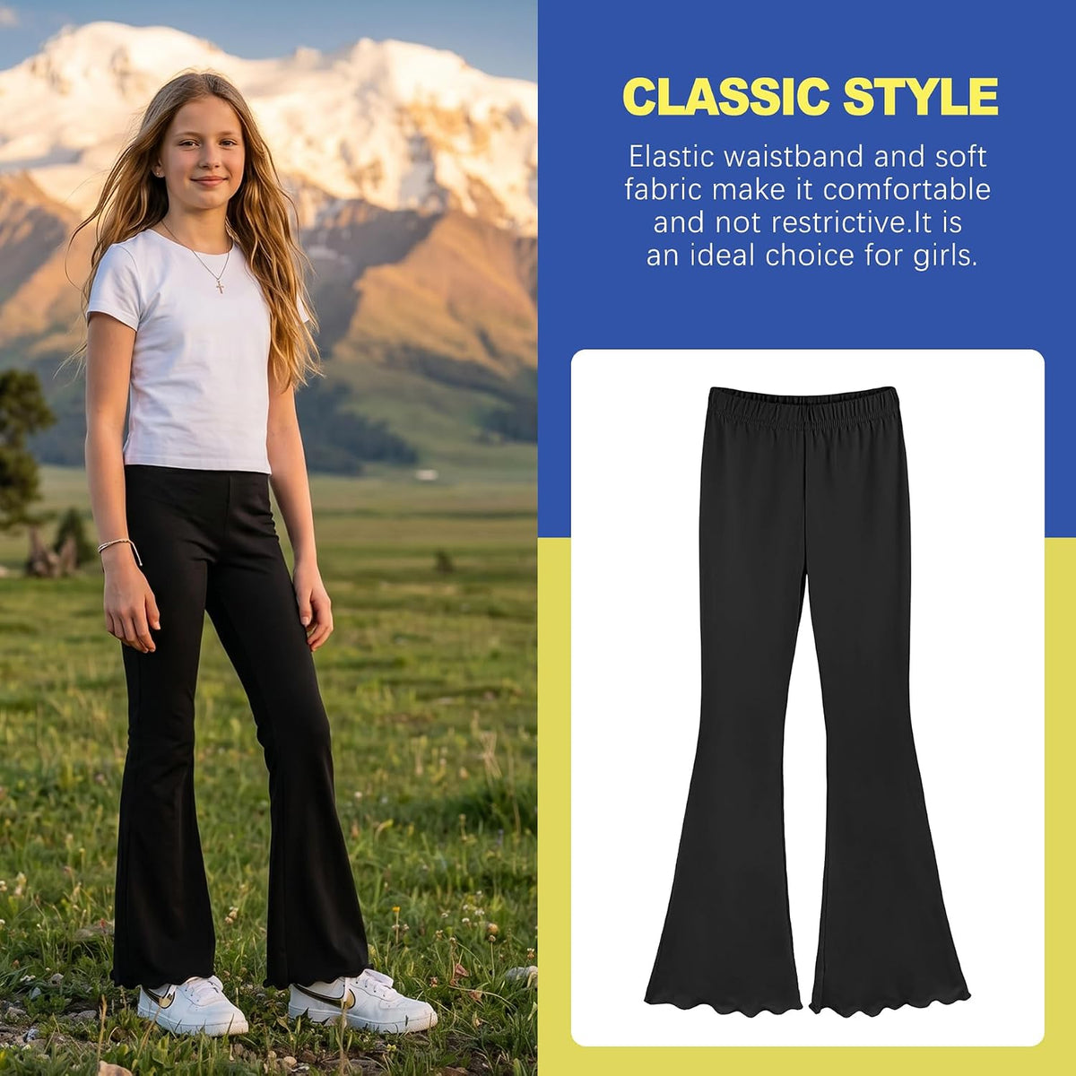 Flair Legging for Kids Teen Girls Mid Waisted Bell Bottom Yoga Pants School