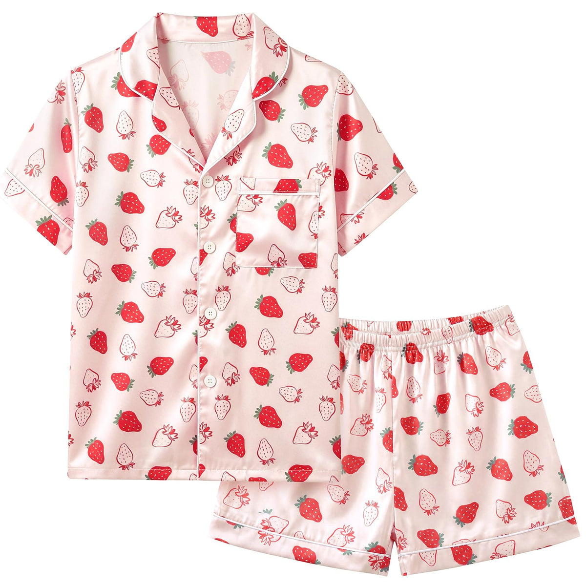 FIOBEE Girls Satin Pajamas Set Short Sleeve Two Piece Pjs for 8-14 Years