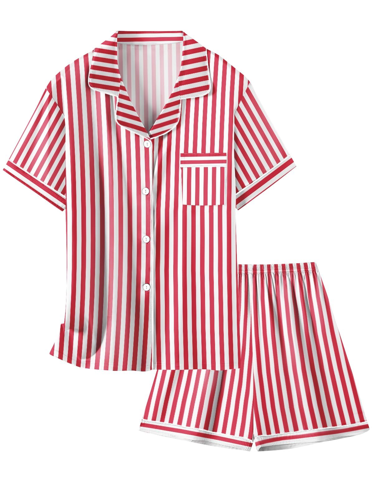 Girls & Womens Satin Pajamas Set, Silk Button-Down Sleepwear 2 Piece Nightwear, 3 Years - Women XXL