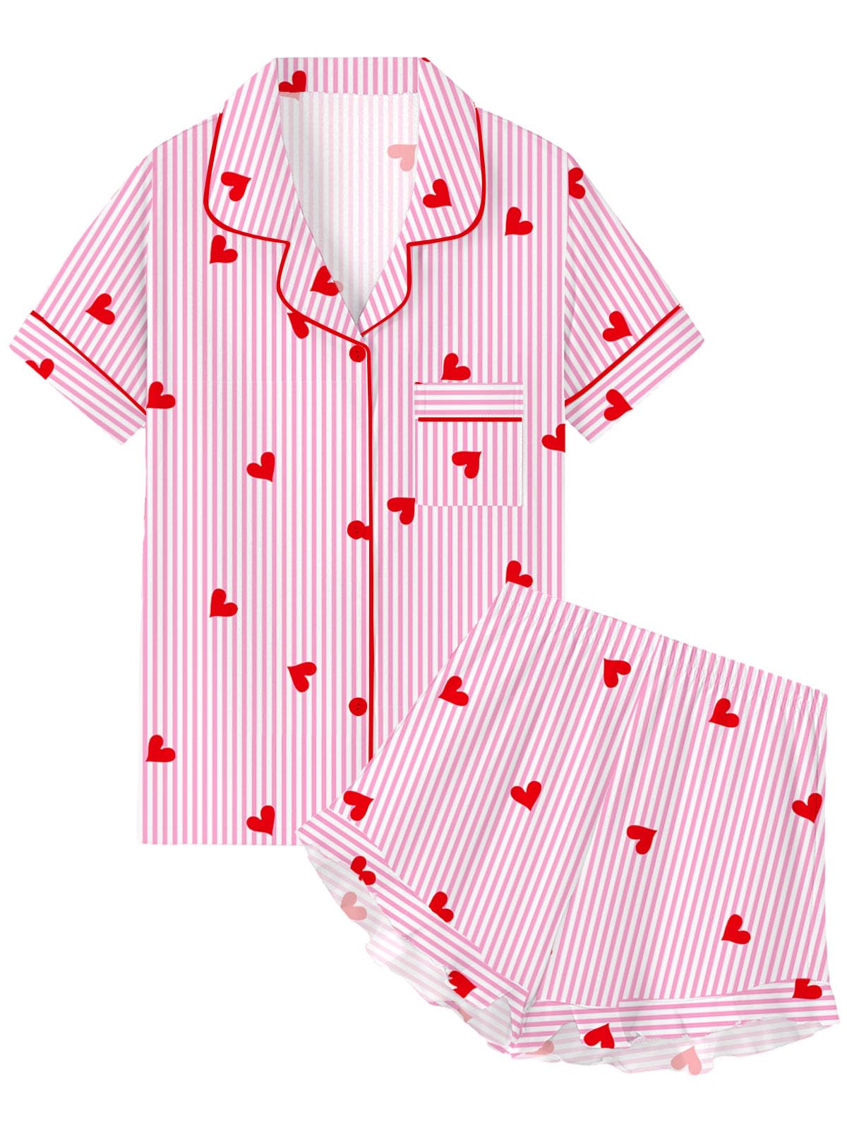 QZH.DUAO Girls & Women Pajama Sets Cotton Sleepwear Button Down Short Sleeve With Ruffle Shorts PJS 5 Years-Large
