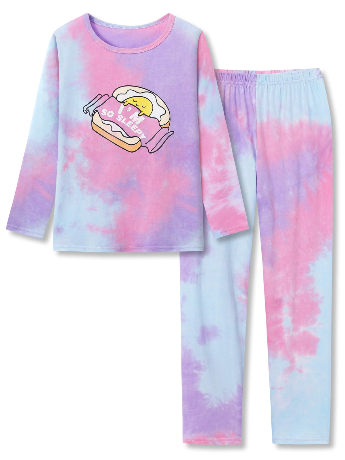 Beezizac Girls' 100% Cotton Pajama Set, Tie-Dye with Various Prints, 4T–18