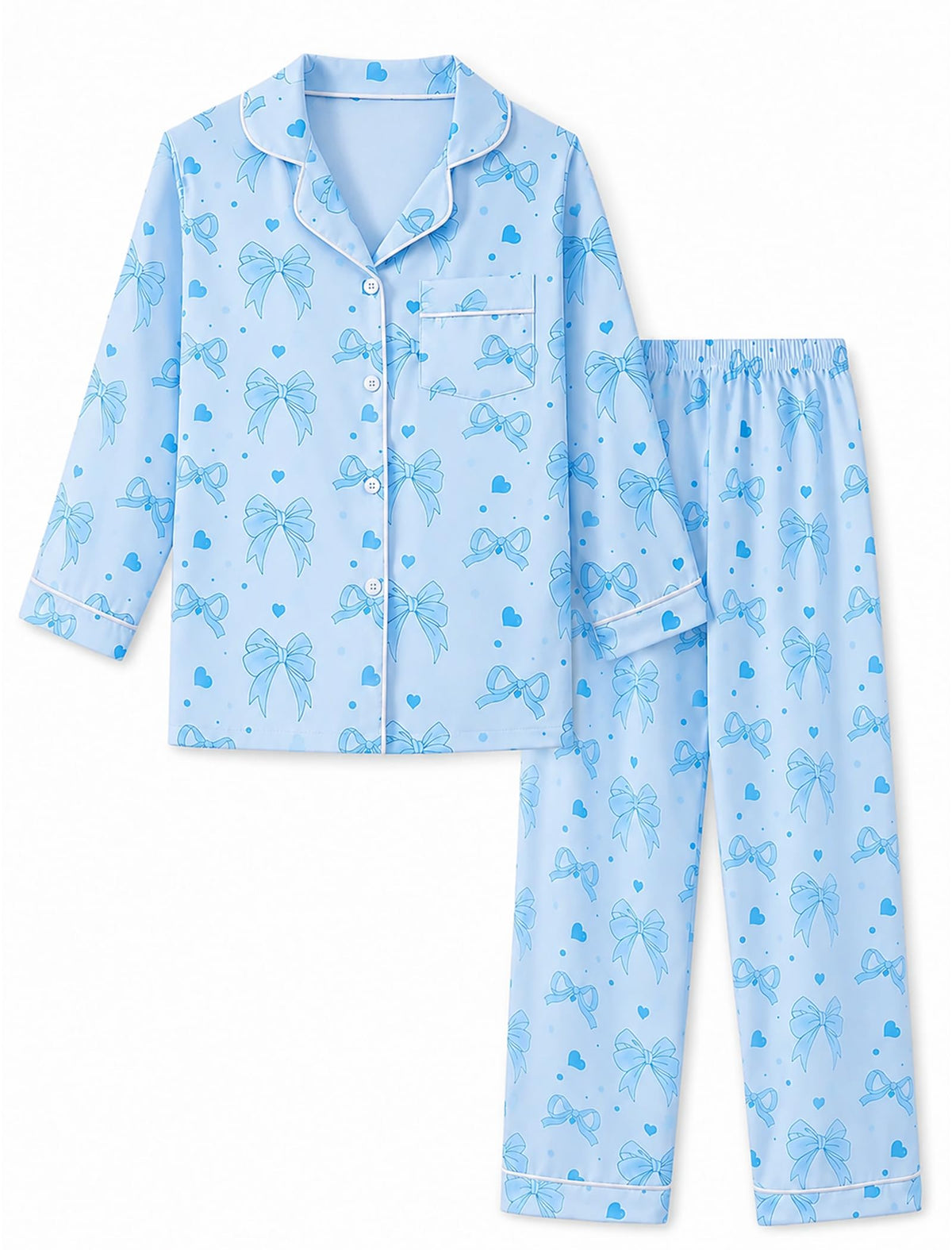 Mikrdoo Girls Silk Pajamas 2 Piece PJs Sets Kids Satin Slpeepwear 3-14Y