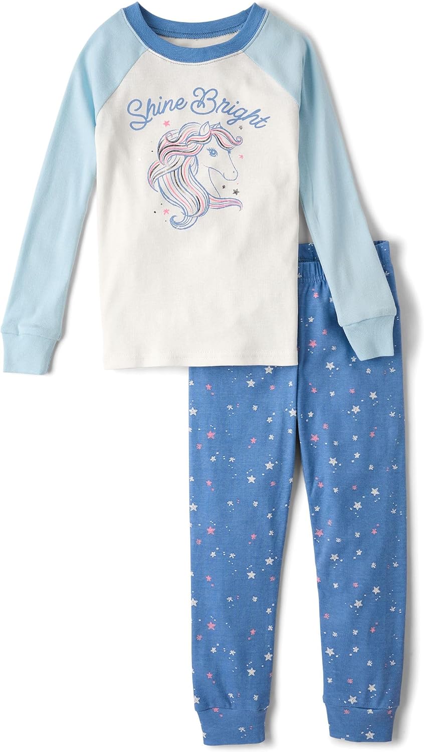 The Children's Place Girls' 100% Cotton Long Sleeve Top and Pants, 2 Piece Pajama Set