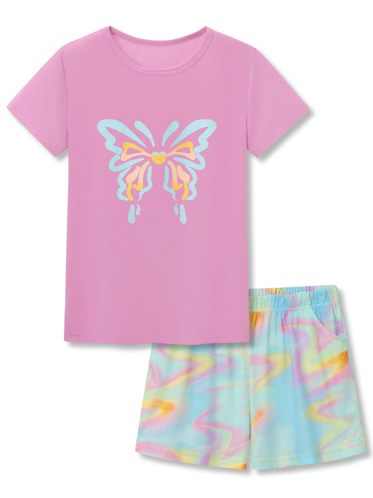 Tebbis Girls Pajama Set Tie Dye Cute Prints Tee & Shorts Sizes 6-18