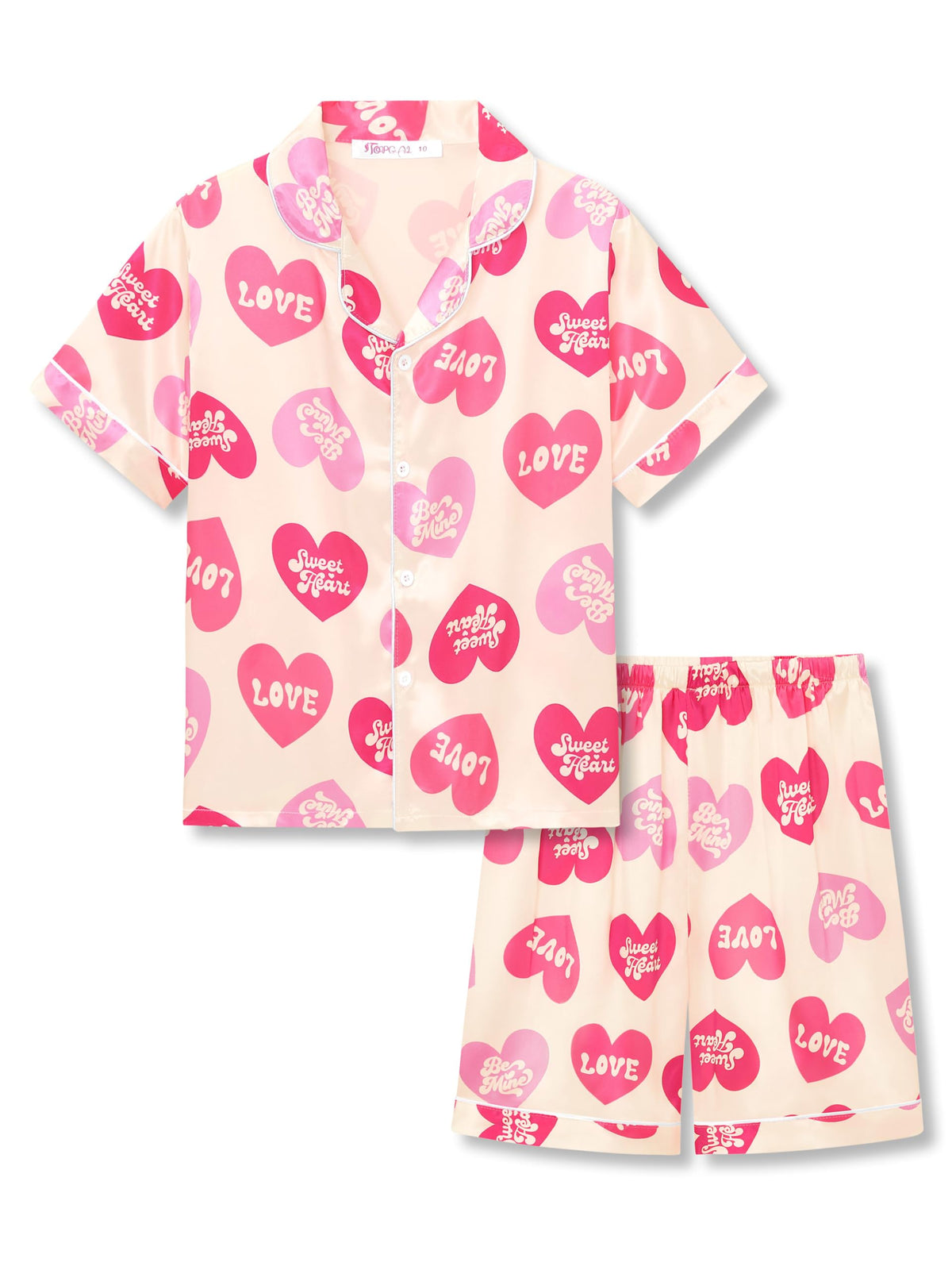 Topgal Girls Satin Pajamas, Short Sleeve Shorts Button Up, Size 6-16