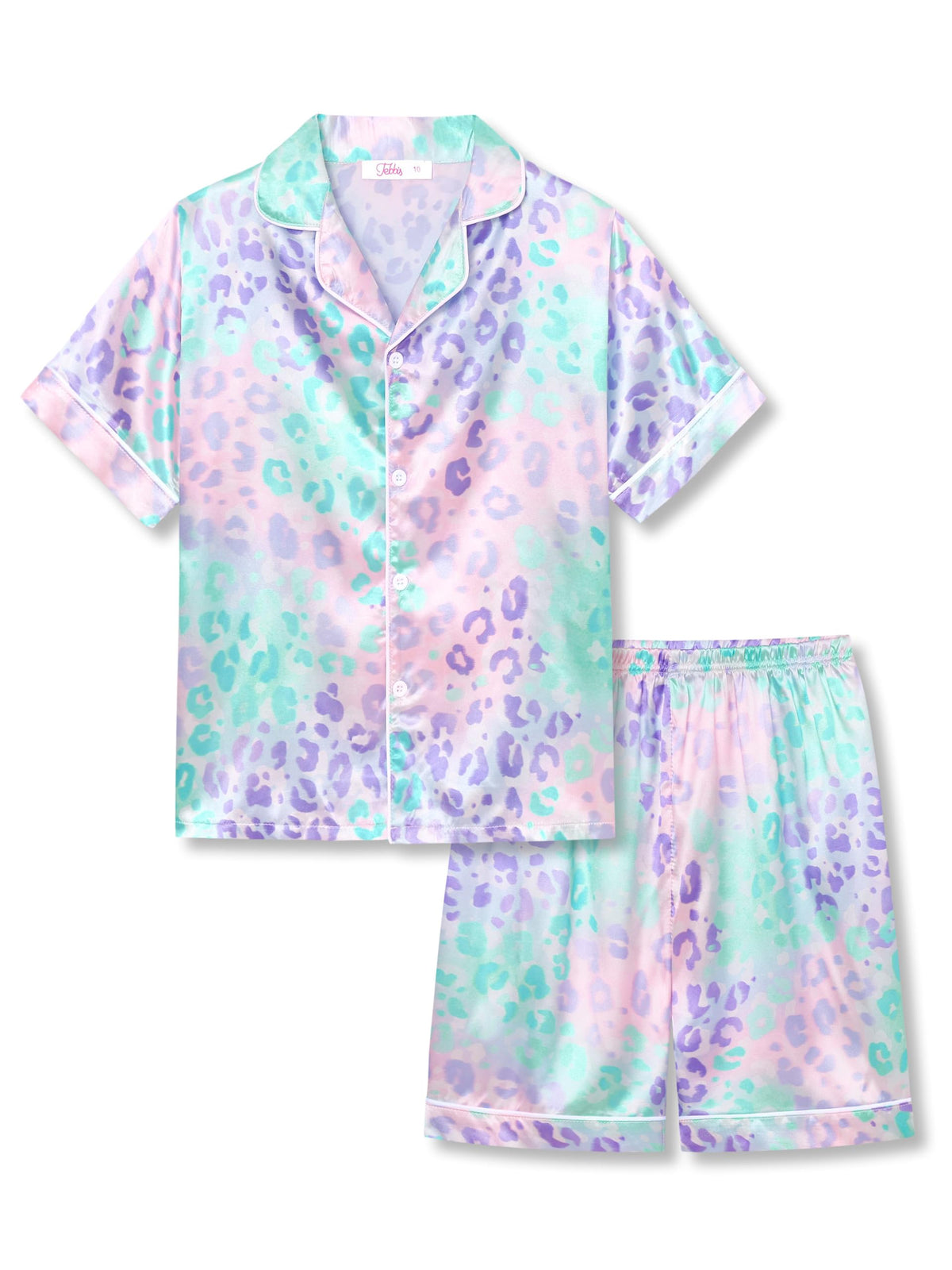 Tebbis Girls Silky Satin Pajamas Short Sleeve Button-Up Set Size 6/7-16