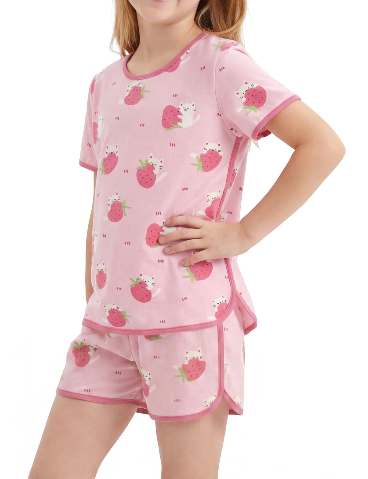 Yoofoss Girls Pajamas Organic Cotton Loose Fit Kids Pjs 2 Piece Sleepwear Short Sleeves & Short Pants Girls Clothes