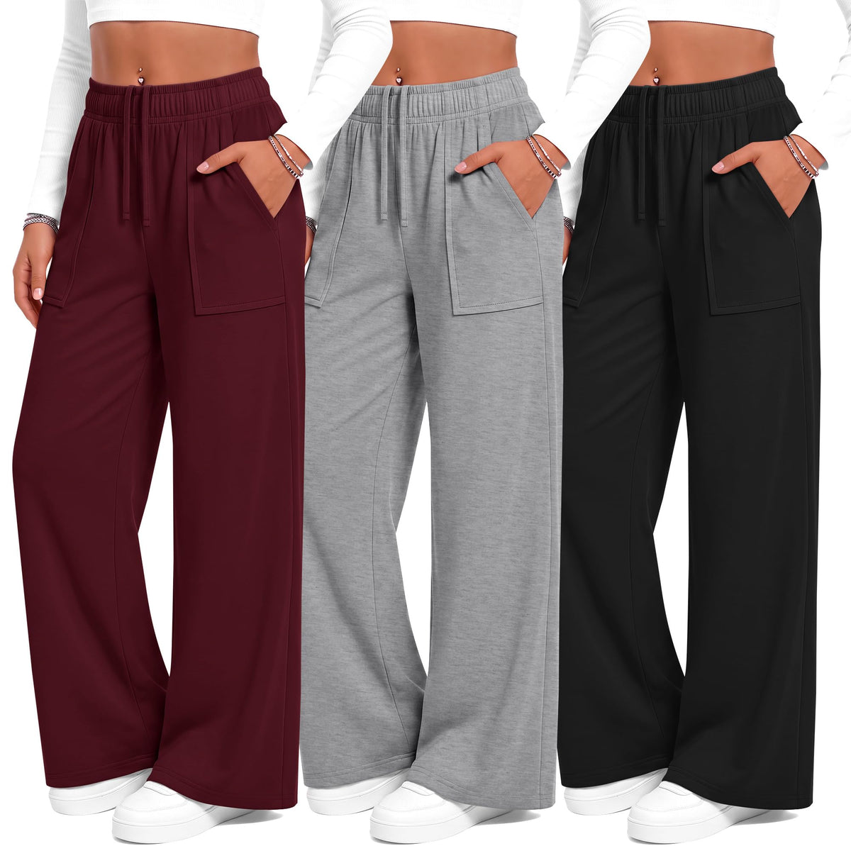 3 Pack Girls Wide Leg Pants Yoga Trousers