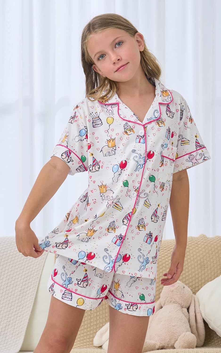 Girls Summer Outfit,Kids Monkey Button Down Loungewear Sleepwear Pjs