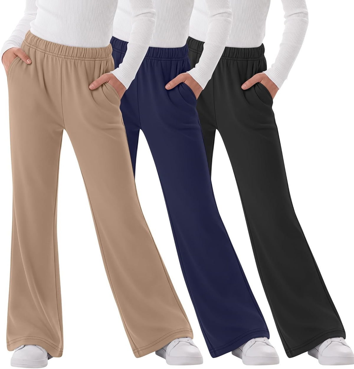 3 Pack Girls Flare Legging Kids Bootcut Sweatpants