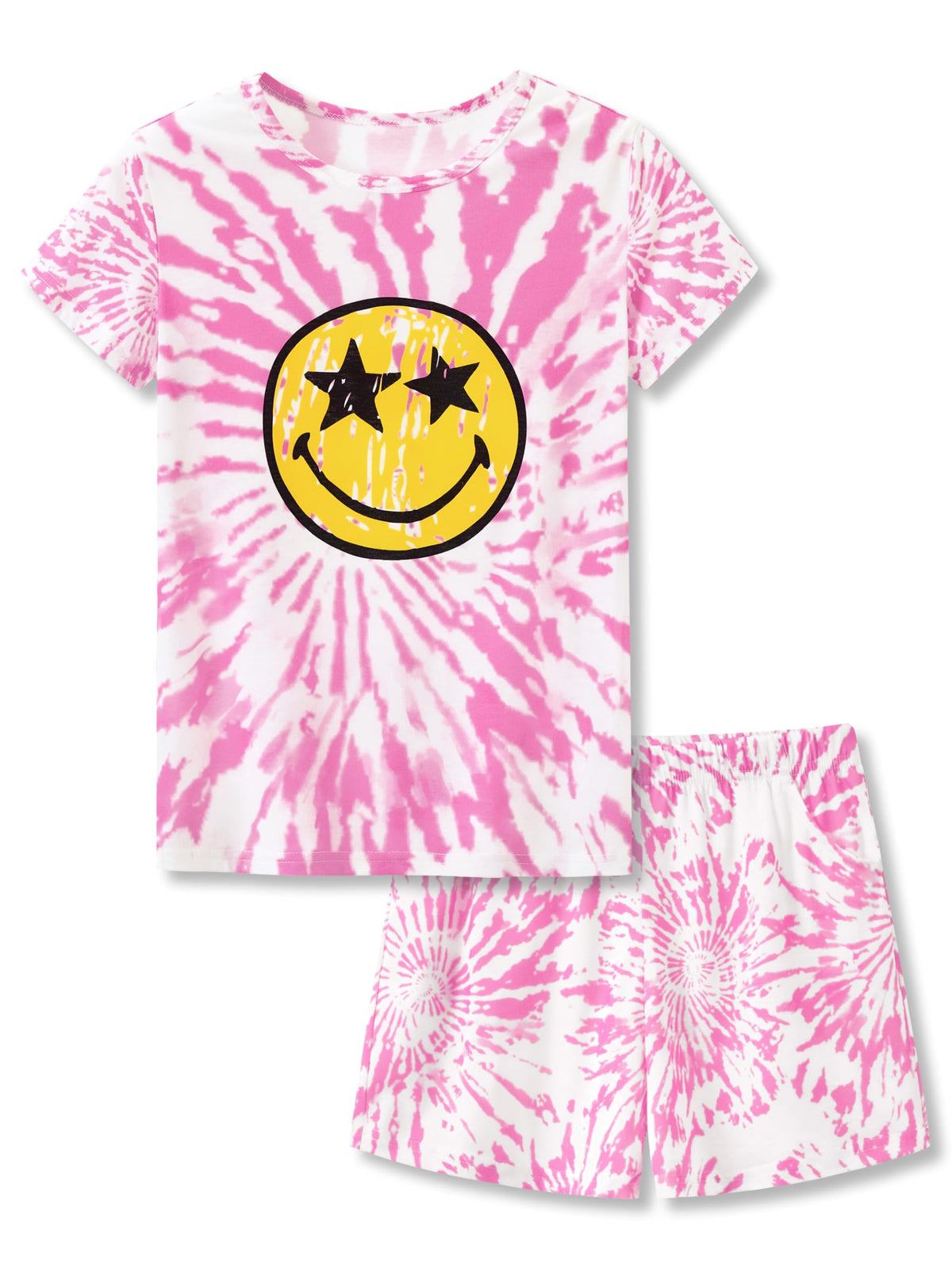 Tebbis Girls Pajama Set Tie Dye Cute Prints Tee & Shorts Sizes 6-18
