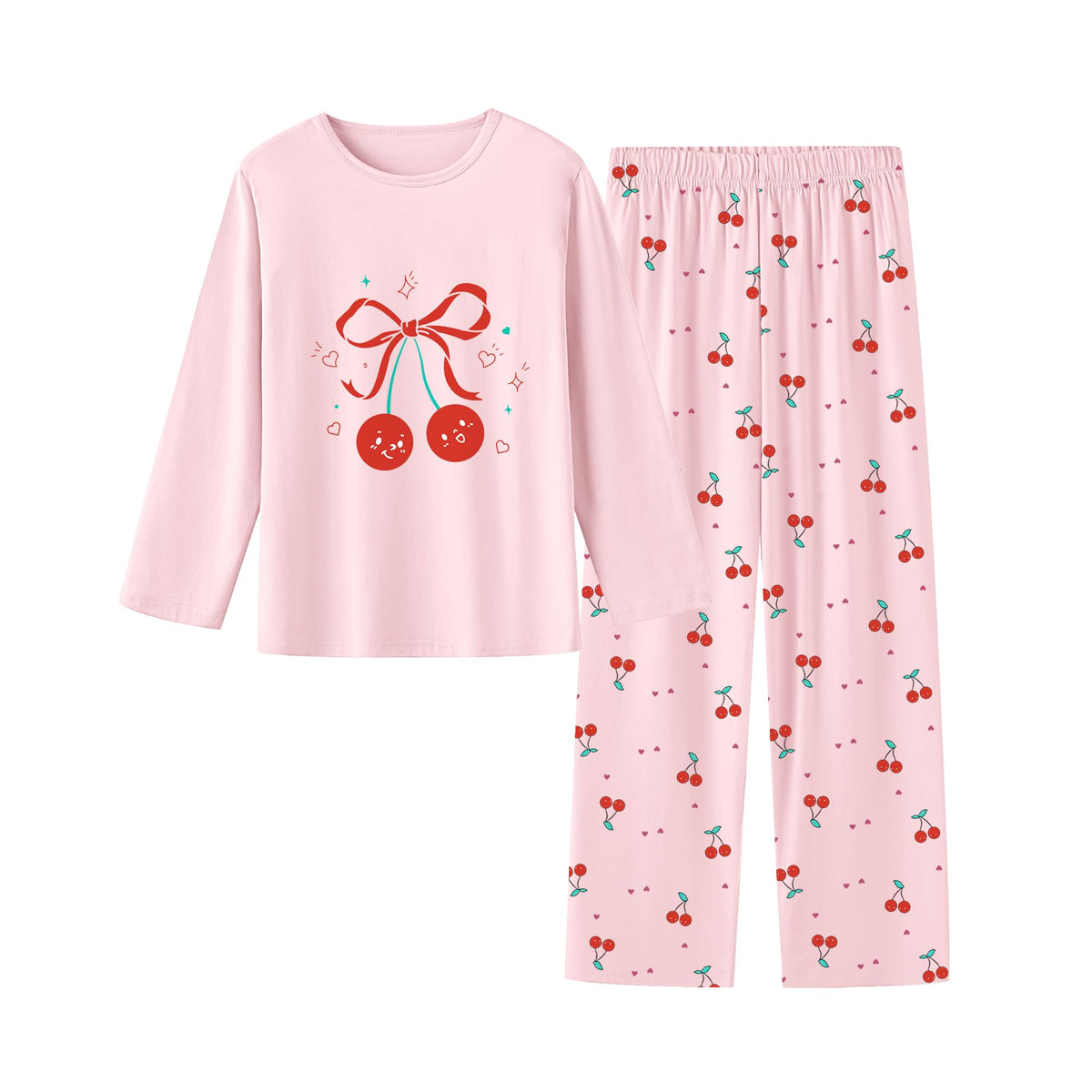 Umeyda 2-Piece Pajama Set for Girls, 100% Cotton Cartoon Pattern Sleepwear Pjs Set Size 5-14