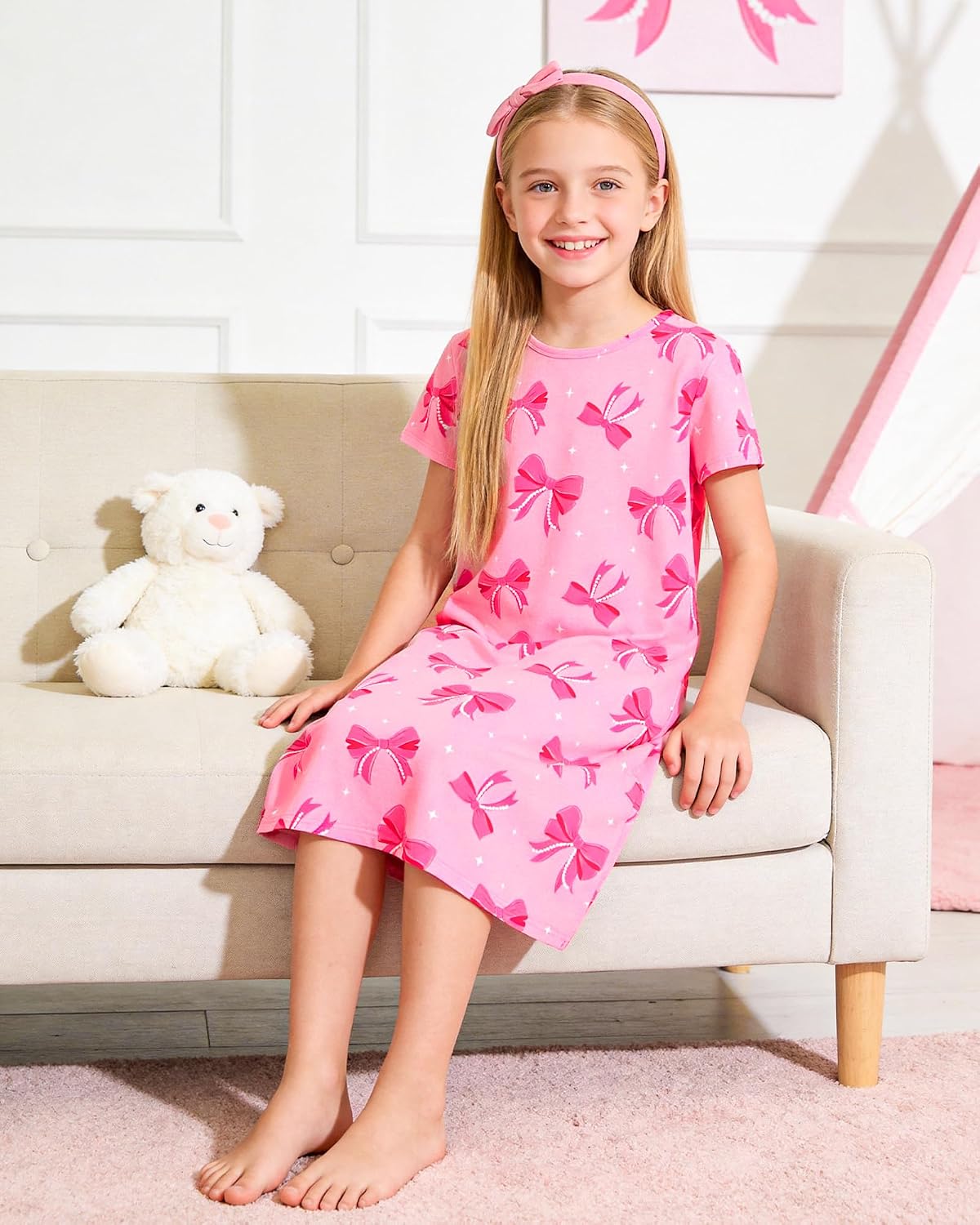 Sylfairy 2Pcs Girls Nightgowns Kids Pajamas Princess Nightgown Dress Sleepwear for Toddler Little Girls Nightdress