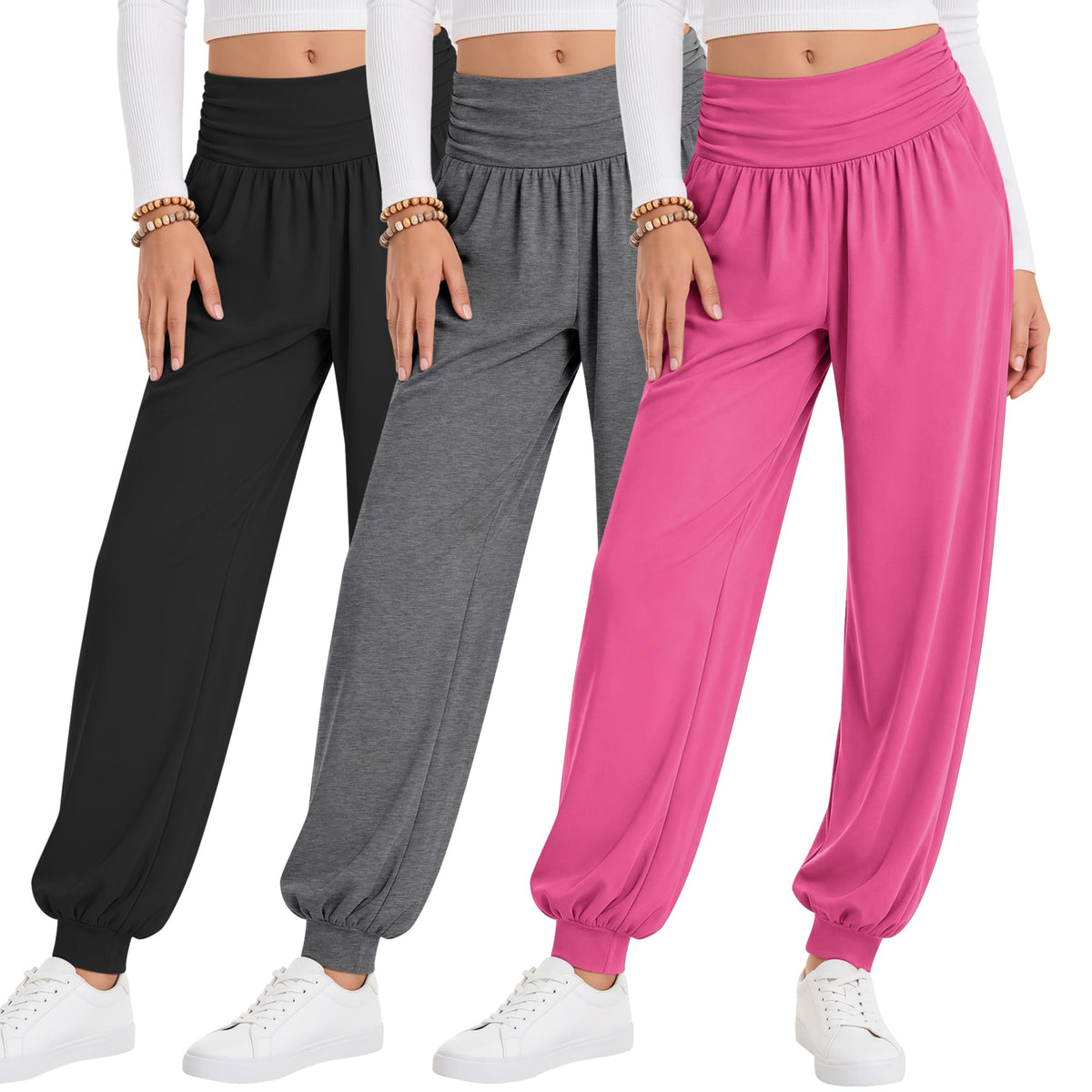 Oakgarden 3 Pack Girls' Lightweight Athletic Joggers Pants