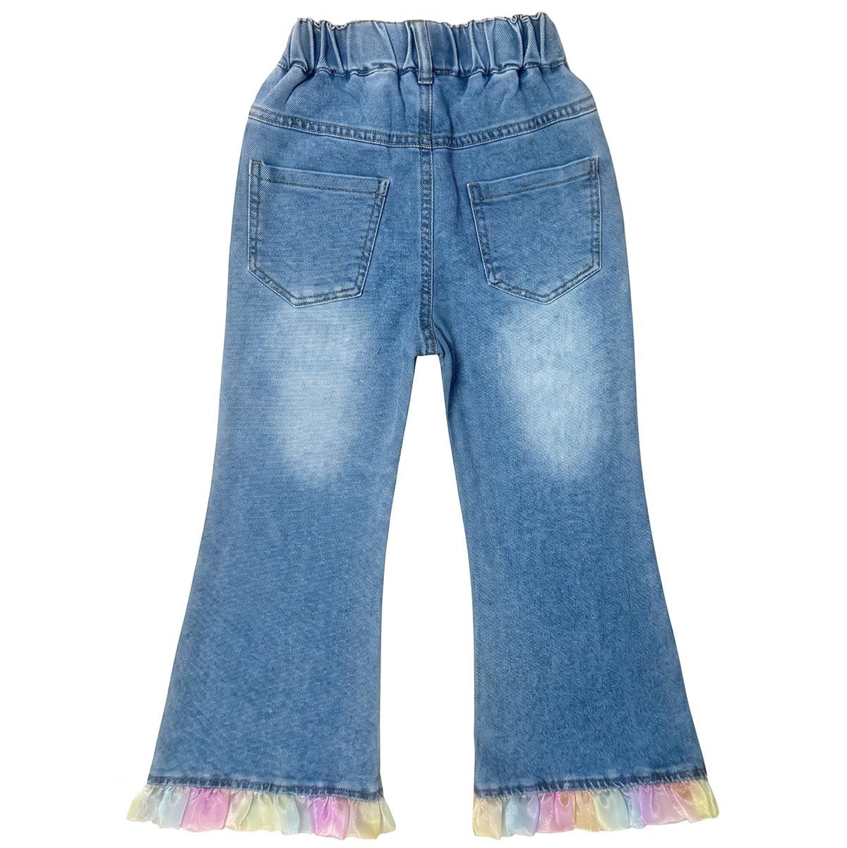 3-9 Years Little Big Girl Flare Jeans Elastic Waist Embroidery Denim Pants