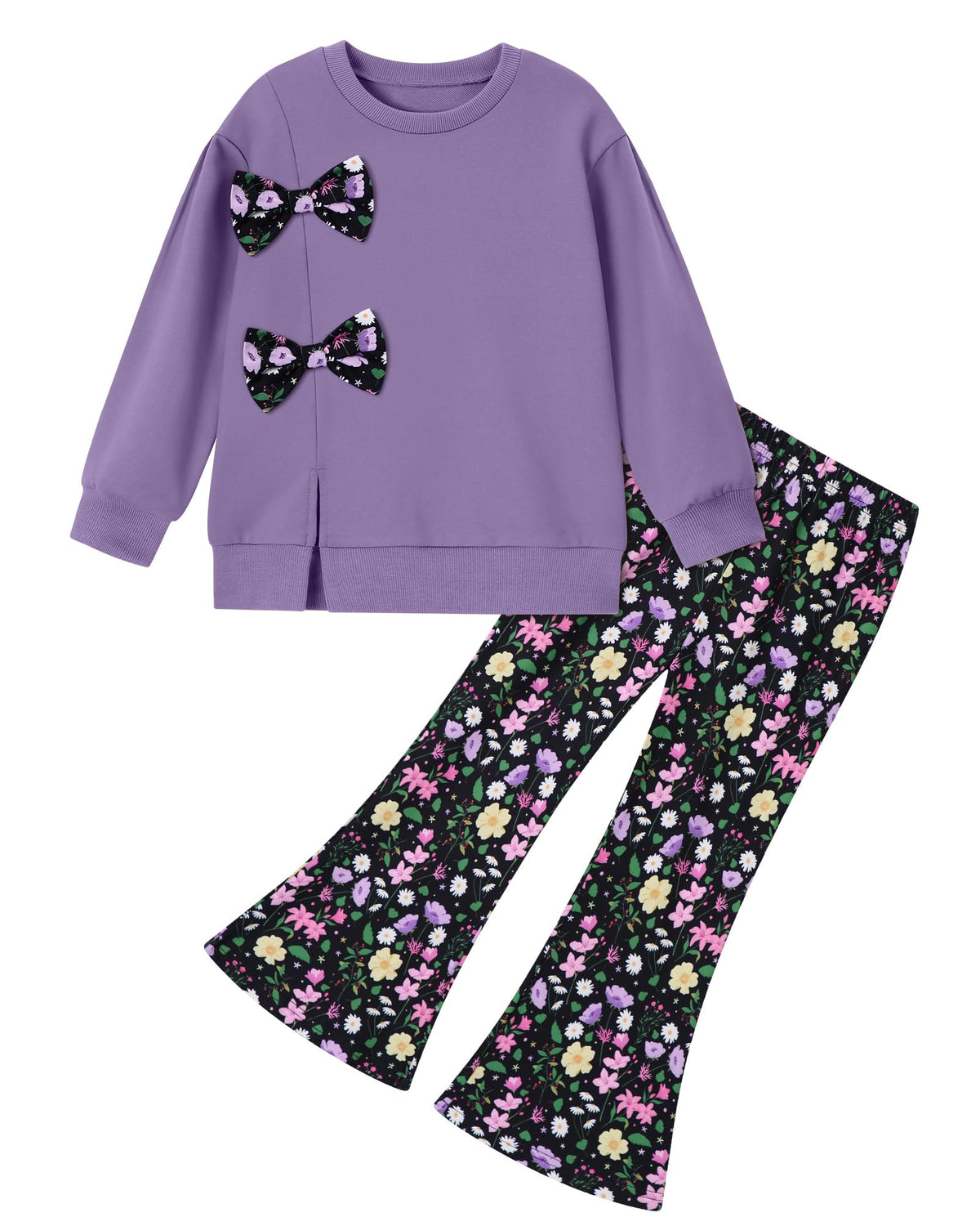 SANMIO Toddler Girls Clothes Fall Long Sleeve Top Floral Flare Pants 2Pcs