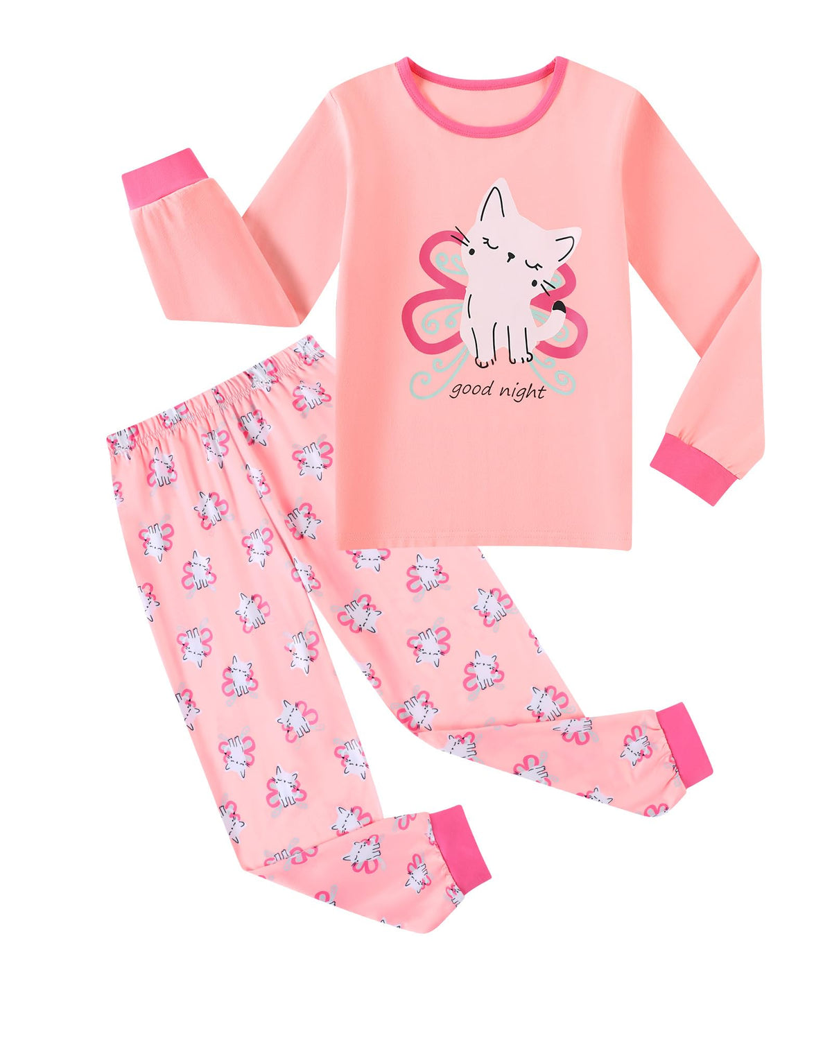 CARETOO Girls Pajamas Kids Cotton Pajama Sets 2-Piece Long Sleeve Pjs Comfy Girls Sleepwear for 4-12 Years