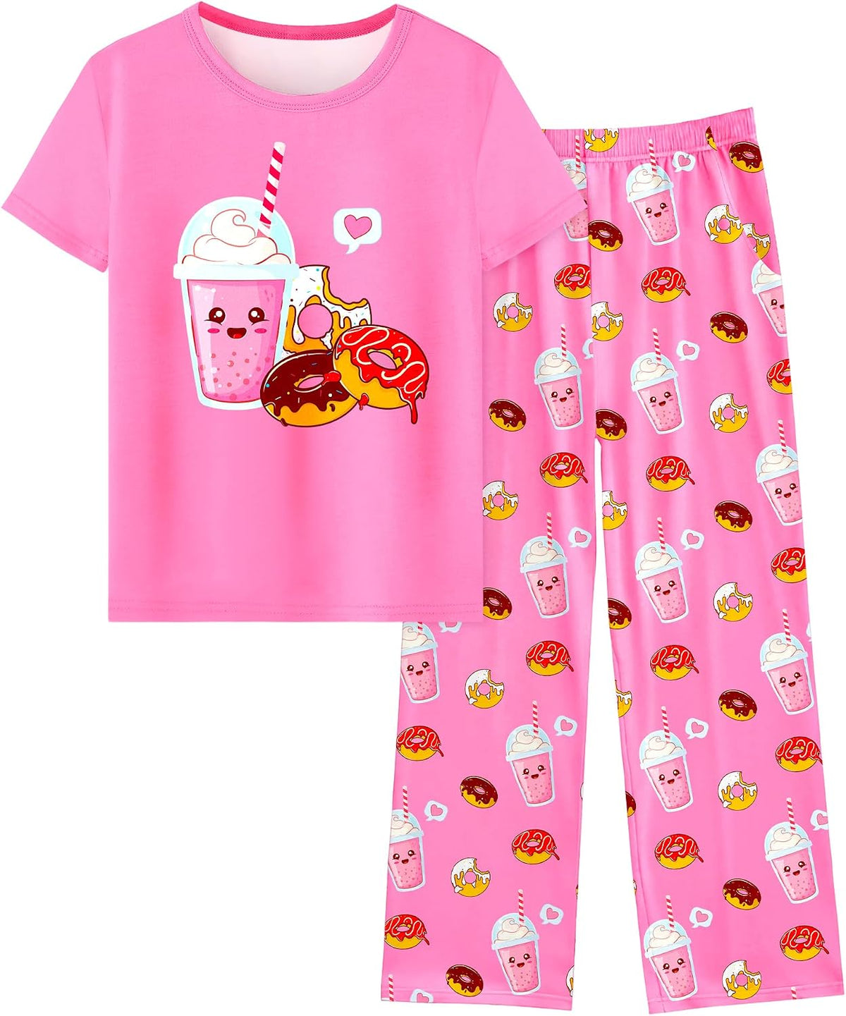 Sylfairy Girls Pajamas 2-Piece Pjs Set Kids Short Sleeve and Pants Jammies Casual Wear Girls' Sleepwear Lounge Clothes