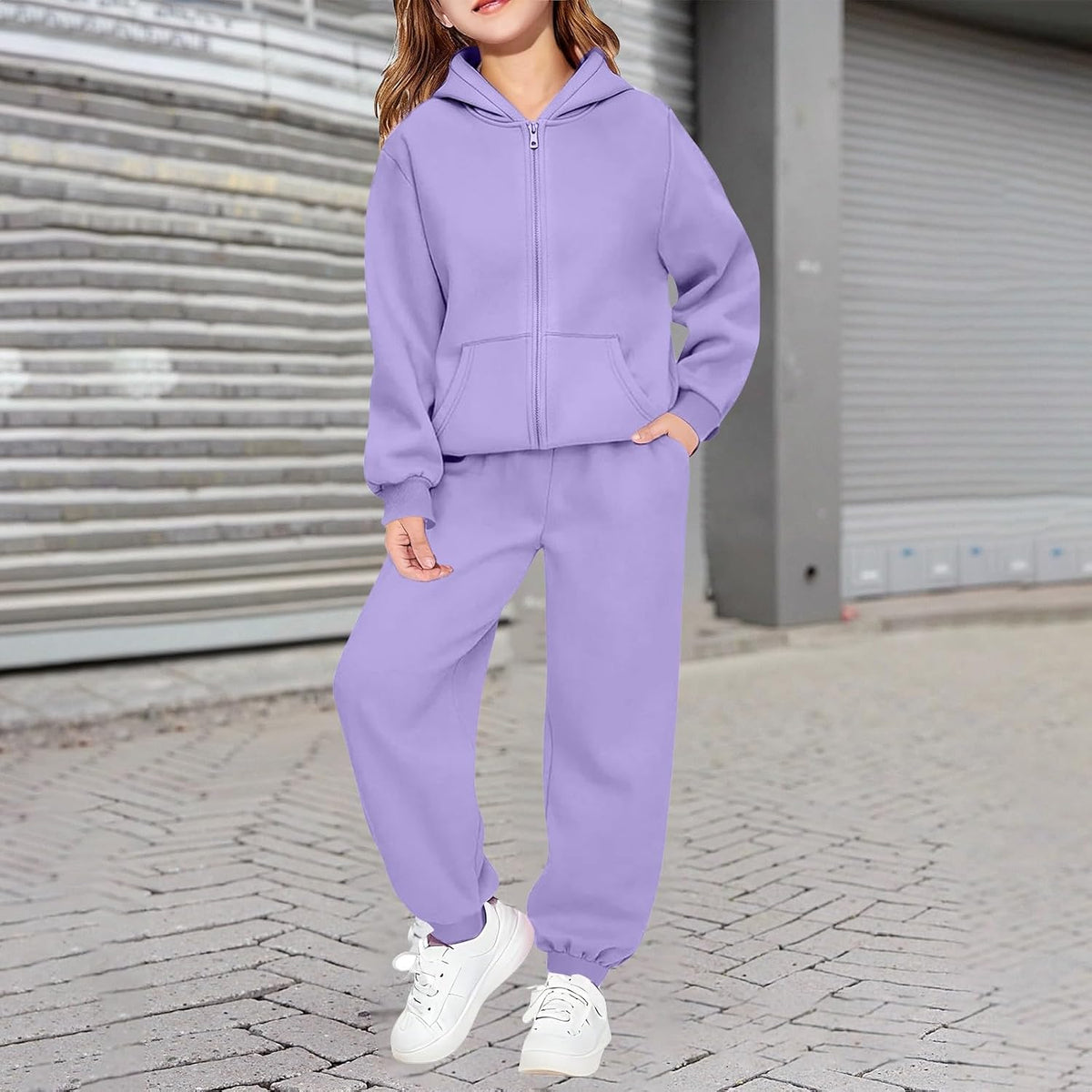 Girls Sweatsuit Fall Winter Kid Zip up Hoodie and Sweatpants Set 2-14 Years