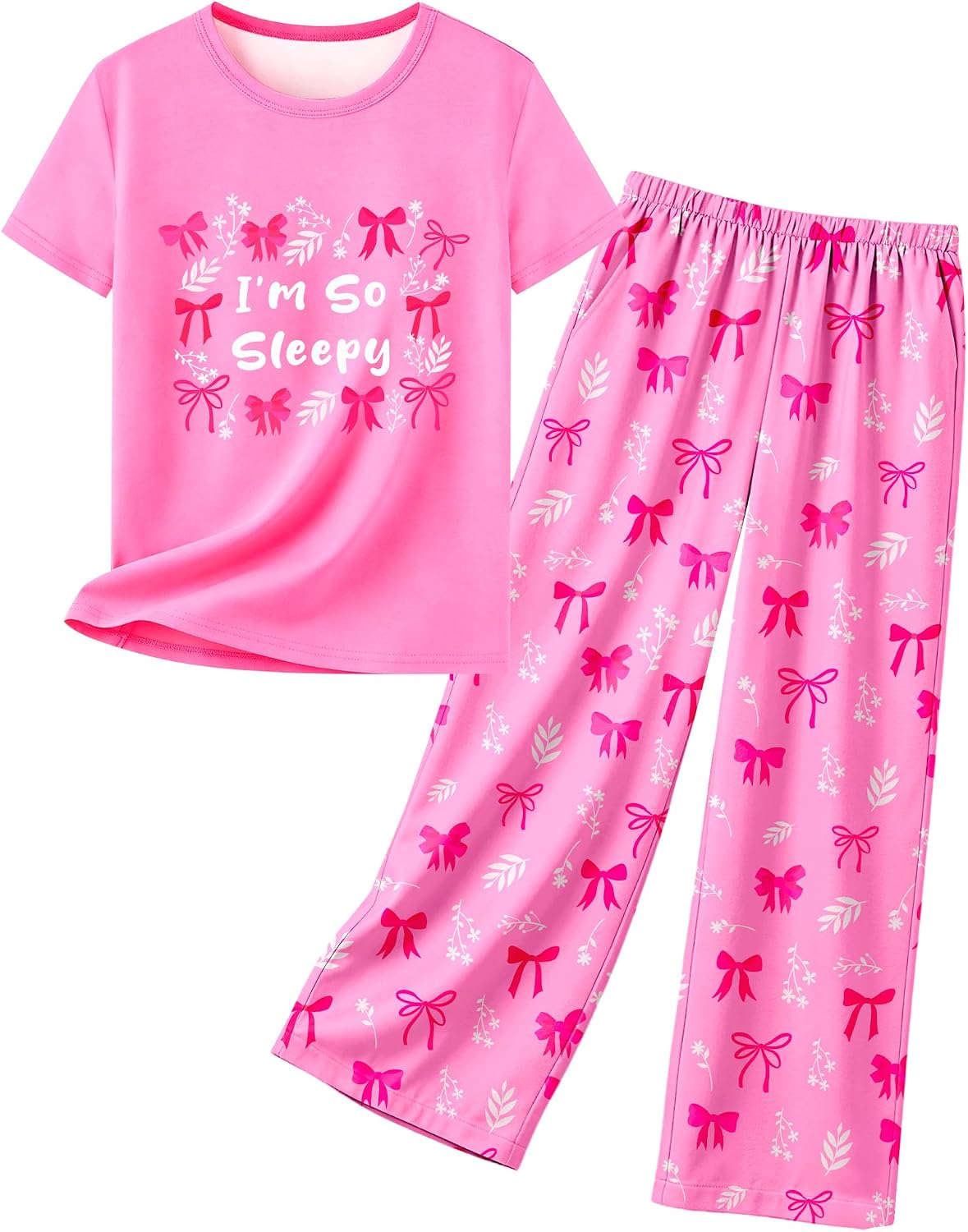 Girls Pajamas Short Sleeve Pants Pjs for Big Girls Sleepwear Kids Jammies Sets Cute Soft Loungewear Size 7-14