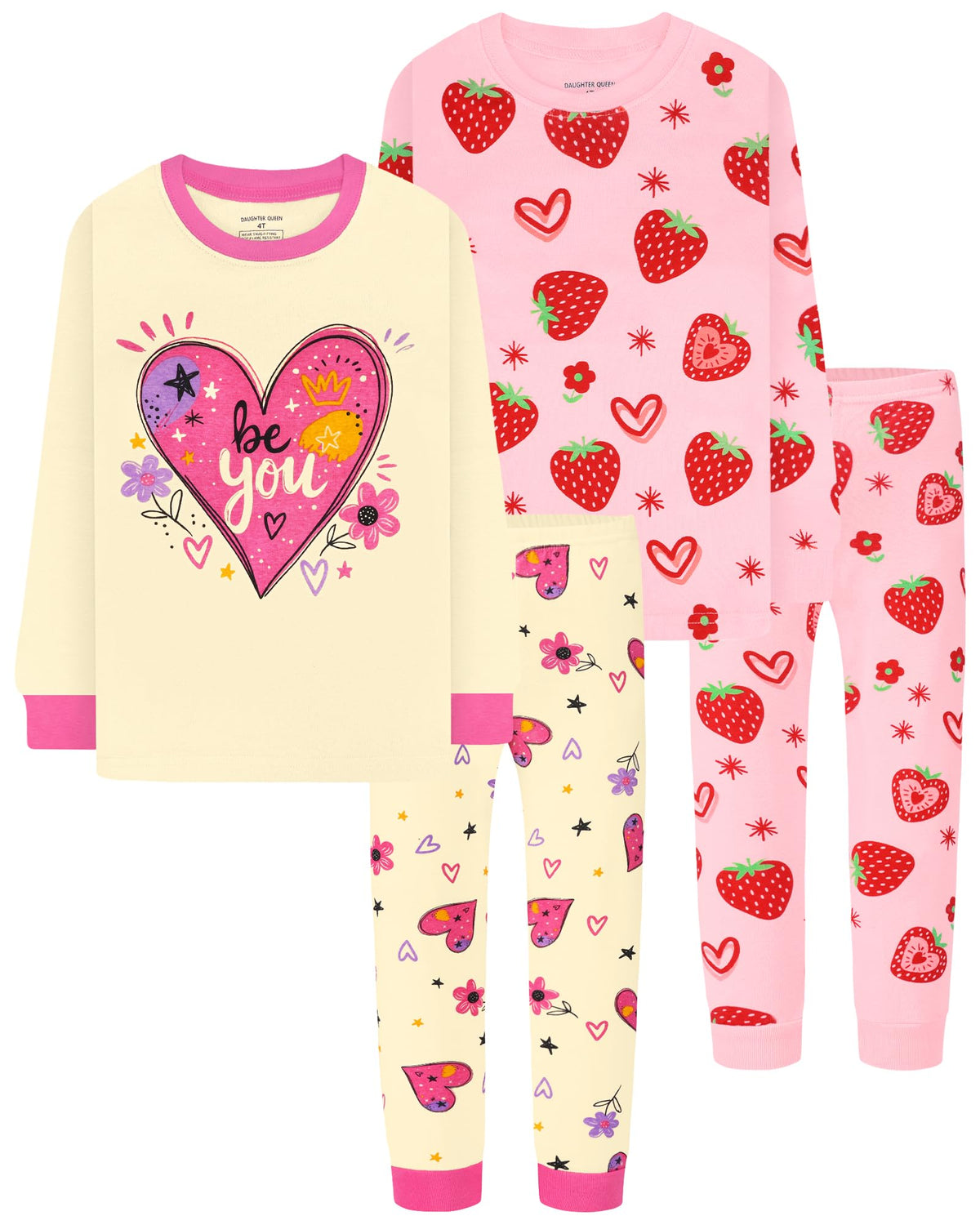 DAUGHTER QUEEN Girls 4 Pieces Cotton Pajamas Size 18 Months-12 Years