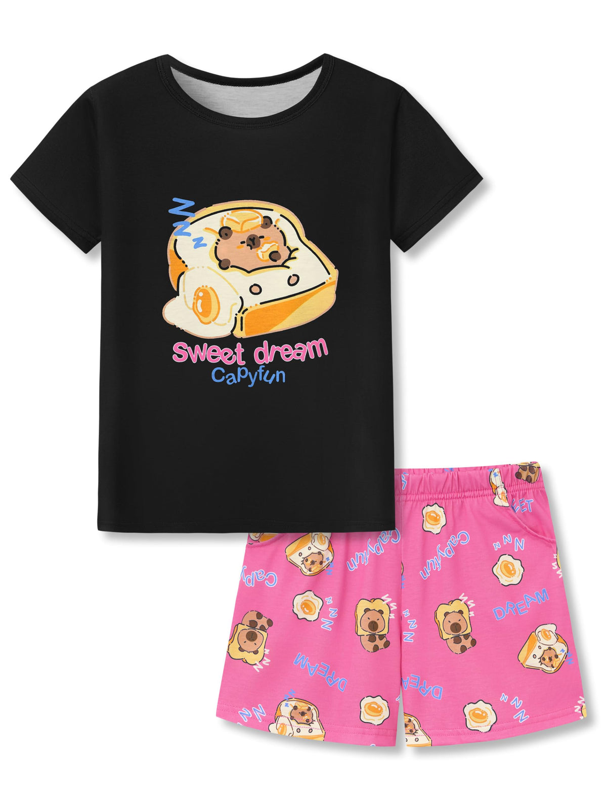 Tebbis Girls Pajama Set Tie Dye Cute Prints Tee & Shorts Sizes 6-18