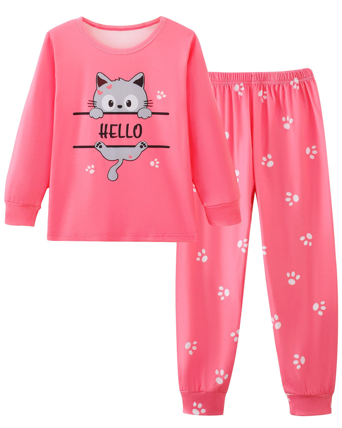 Mikrdoo Girls Pajamas Set Long Sleeve Top and Pants 2 Piece Sleepwear