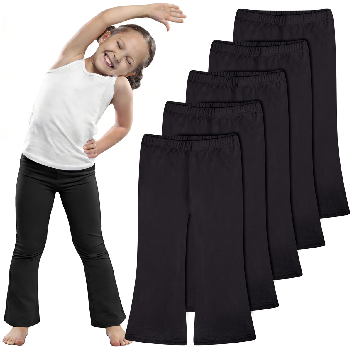 FEQO 5 Pack Toddler Girls Flare Pants Cotton Leggings Bell Bottoms, 18M-5T