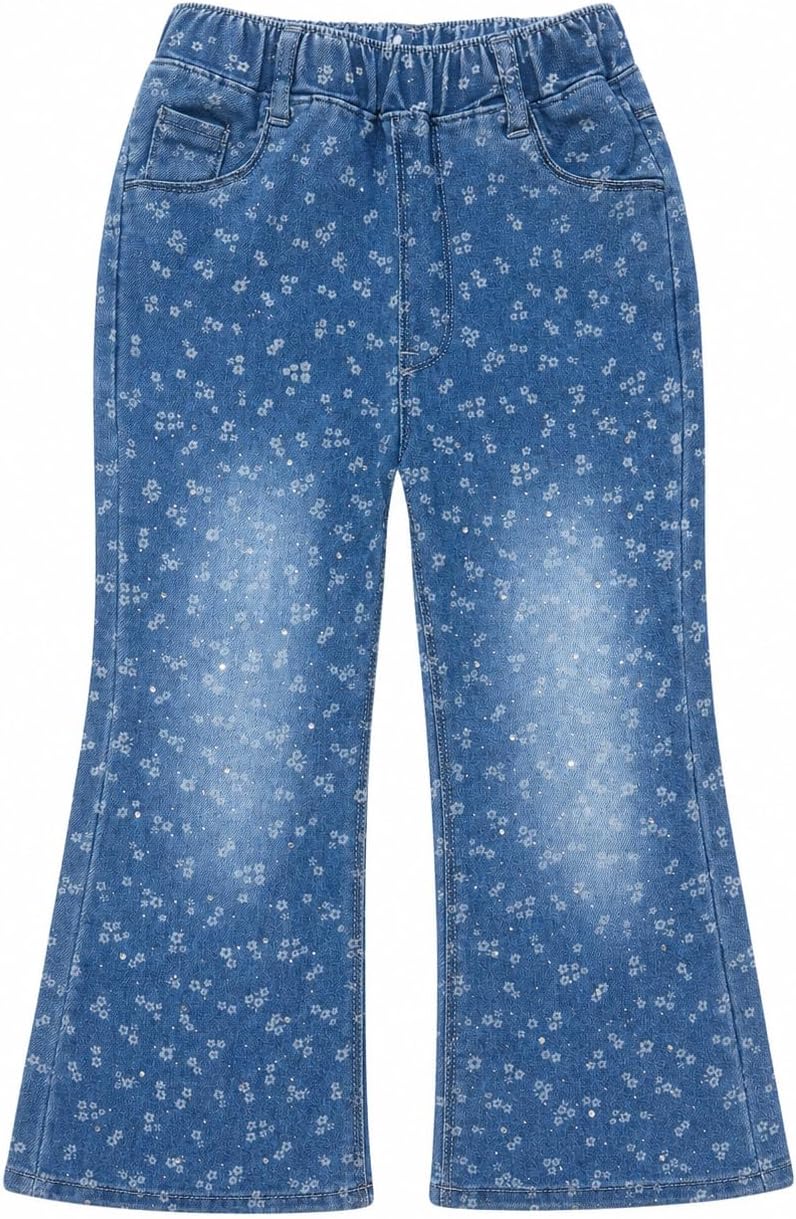 3-9 Years Little Big Girl Flare Jeans Elastic Waist Embroidery Denim Pants