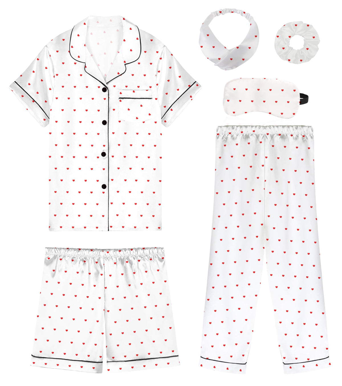 Silk Pajamas for Girls Satin Pajama Kids 3Pcs Short Sleeve Pjs Set