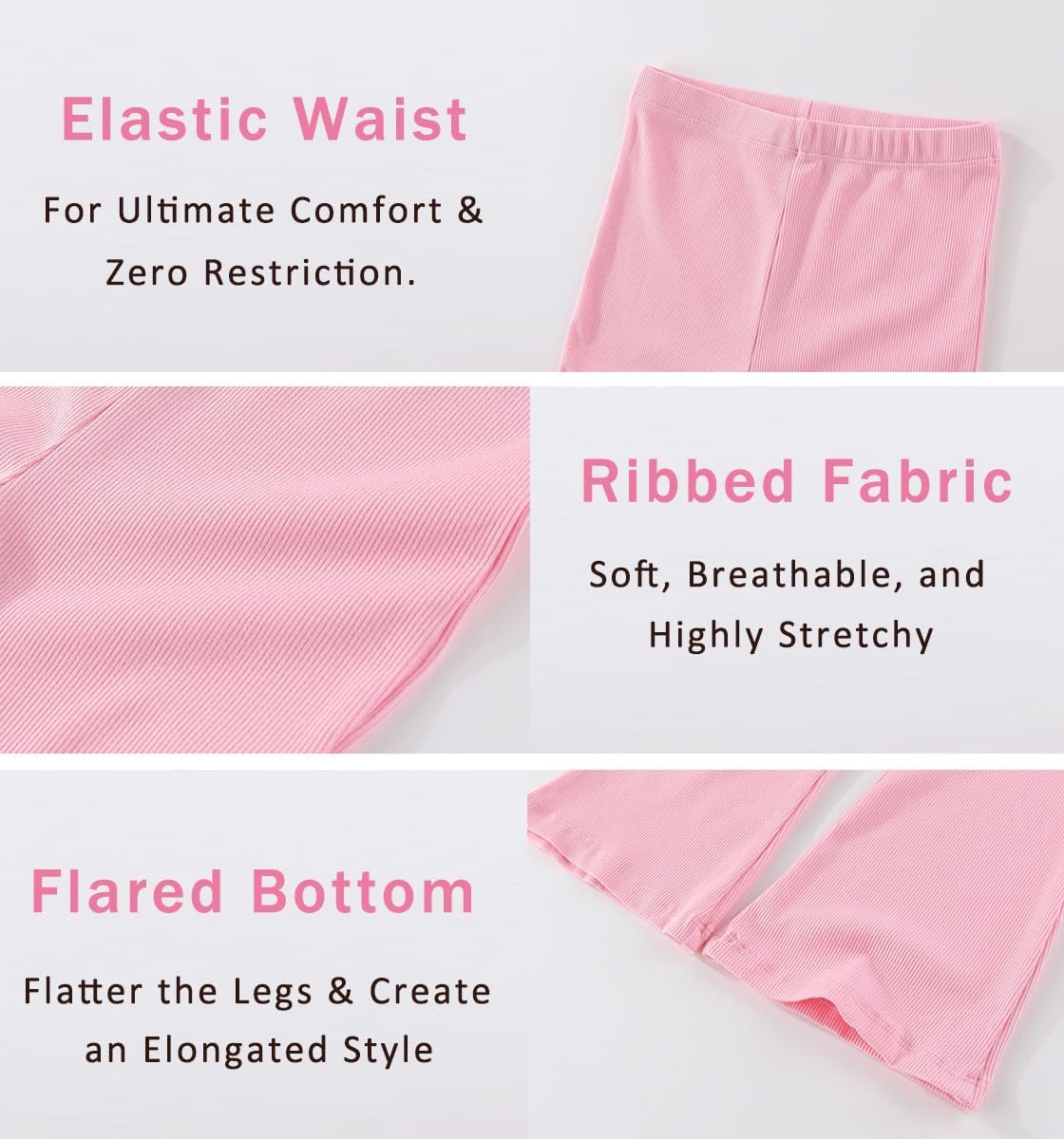 4 Pack Girls Flare Leggings Ribbed Cotton Pants Bell Bottoms