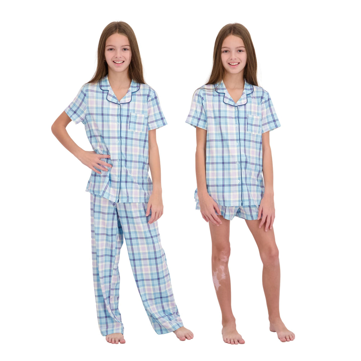 US Angels Girls Pajama Set 3 Piece, Short Sleeve Button Down PJs with Shorts & Pants, Soft Sleepwear Girls & Tweens Size 5-16