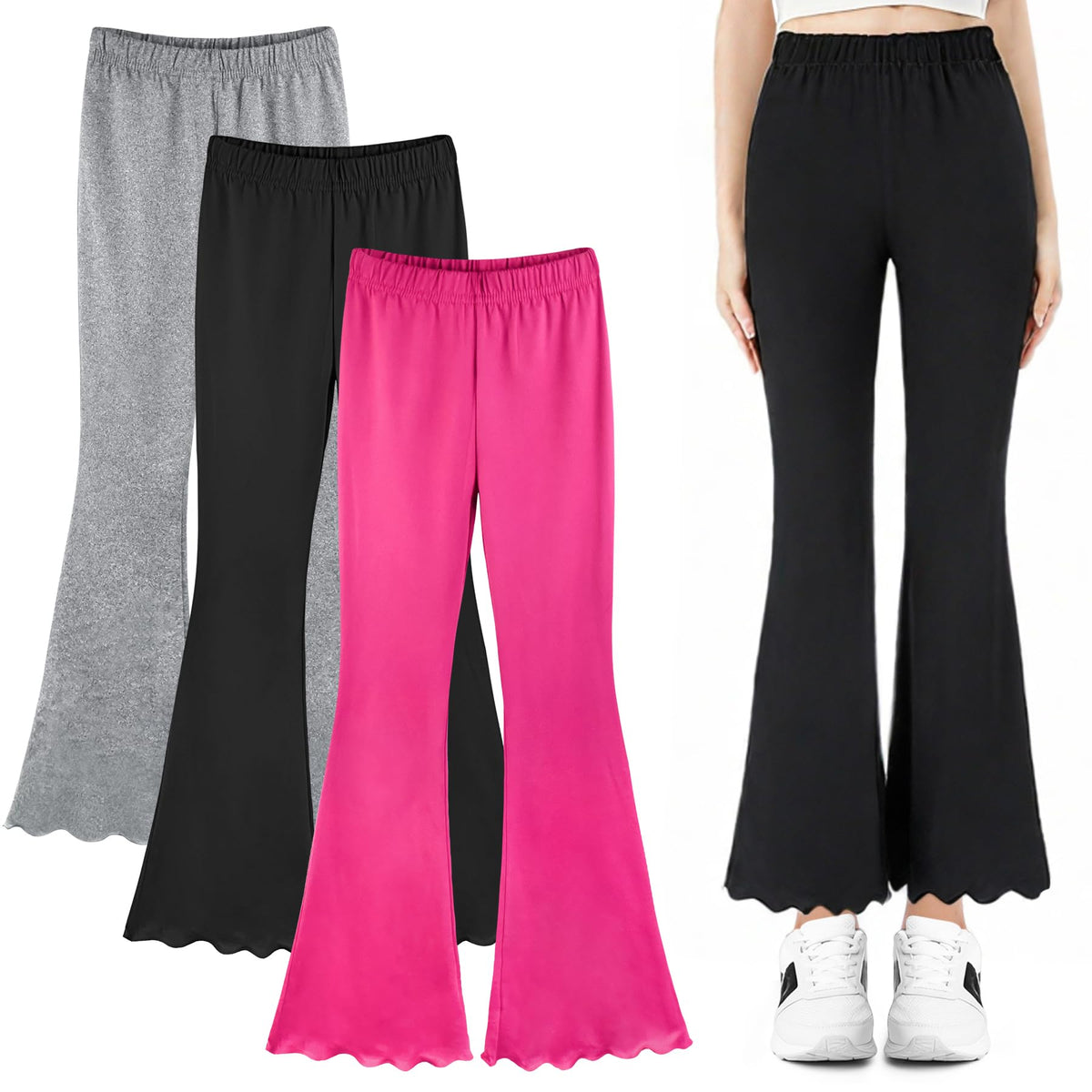 3 Pcs Girls Flare Leggings Mid Waisted Bell Bottom Yoga Pants